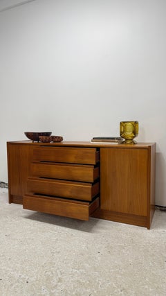 Mid-Century Modern Teak Sideboard w/ 4 Drawers & Side Cabinets