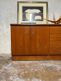 Mid-Century Modern Teak Sideboard w/ 4 Drawers & Side Cabinets