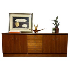 Mid-Century Modern Teak Sideboard w/ 4 Drawers & Side Cabinets
