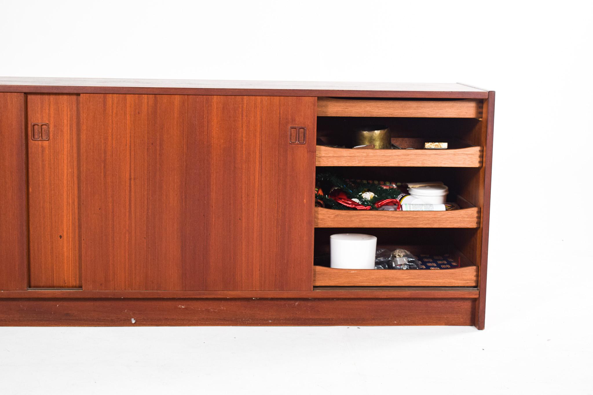 Mid-20th Century Mid-Century Modern Teak Sideboard with Four Sliding Doors For Sale