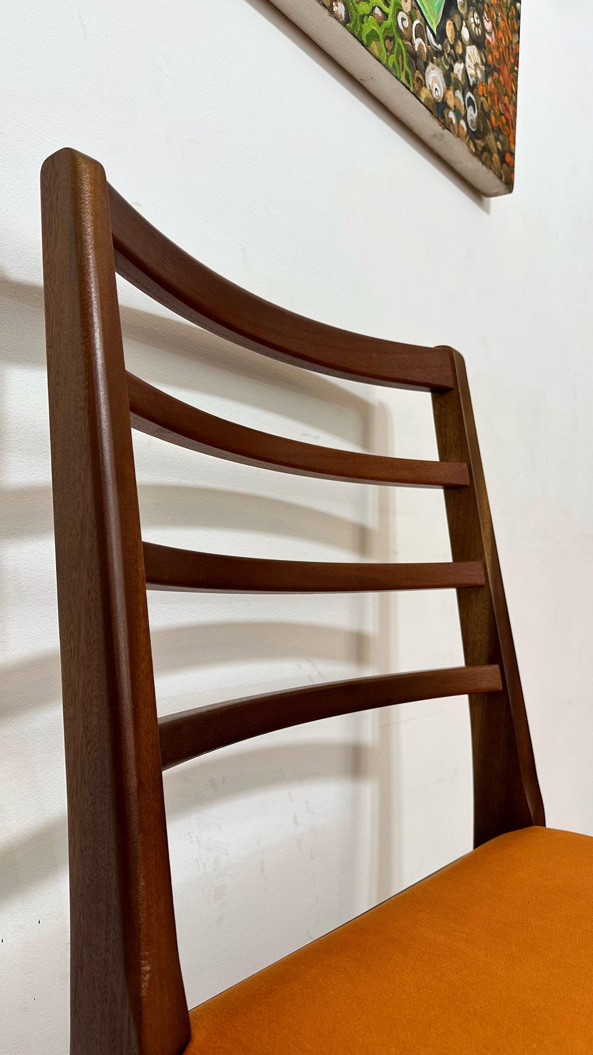 Velvet Mid Century Modern Teak Six Danish Ladder Back Chairs