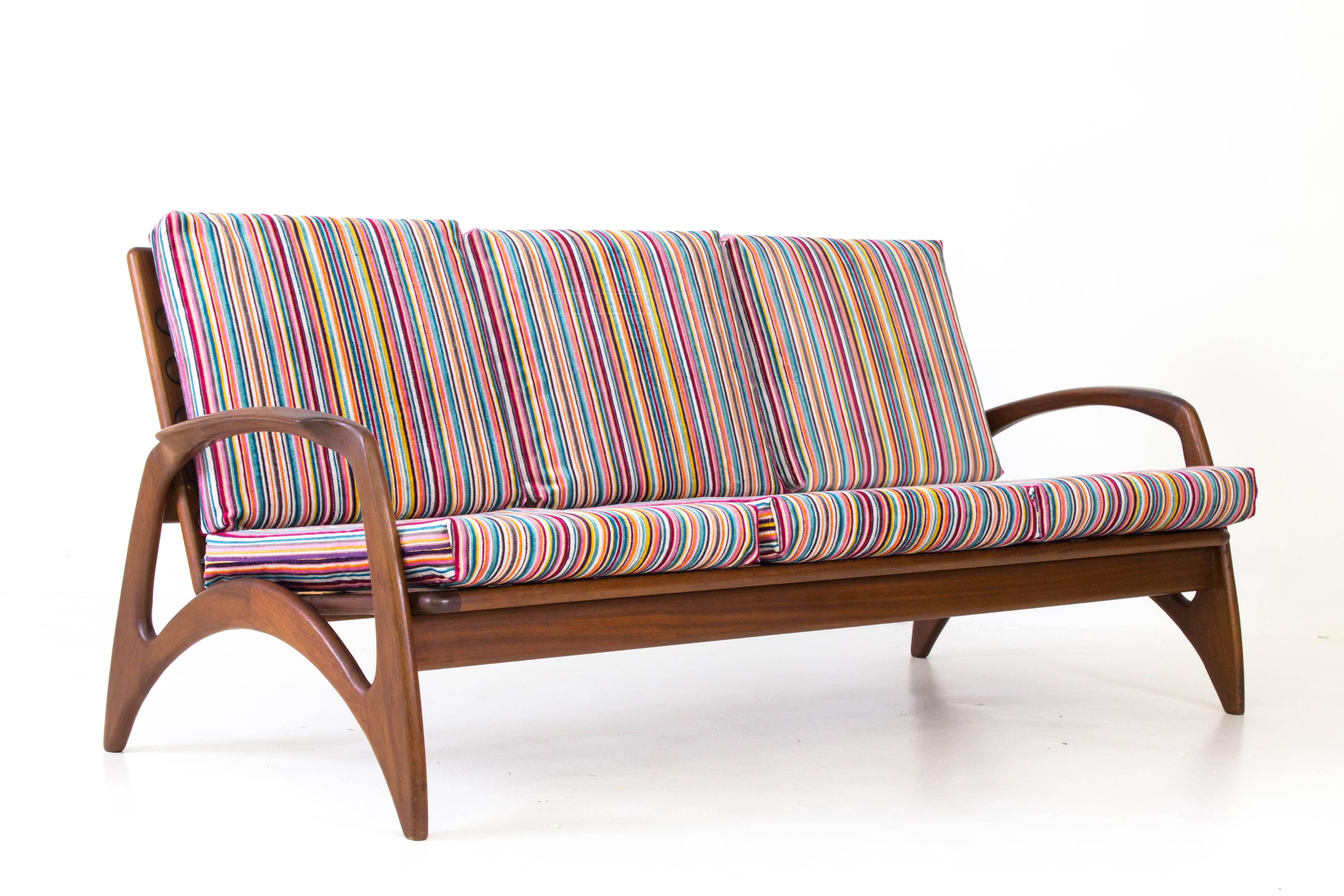 Fabric Mid-Century Modern Teak Sofa or Bench by De Ster Gelderland, 1960s