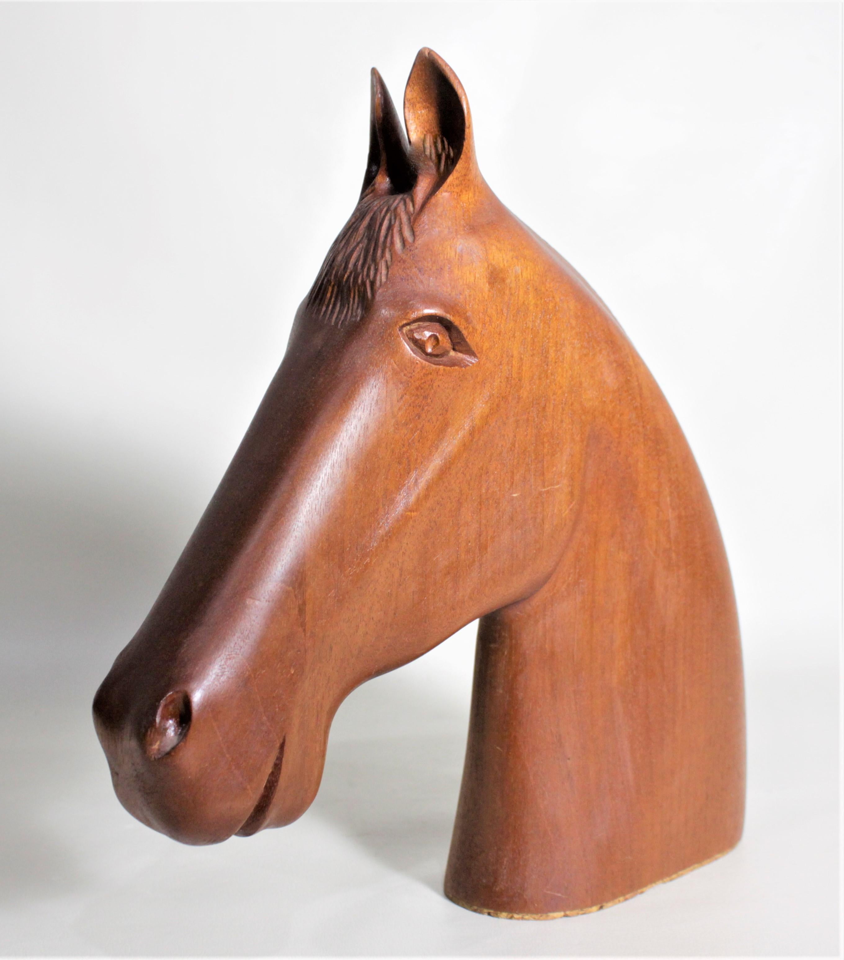 Mid-Century Modern Teak Stylized Horse Head Sculpture In Good Condition For Sale In Hamilton, Ontario
