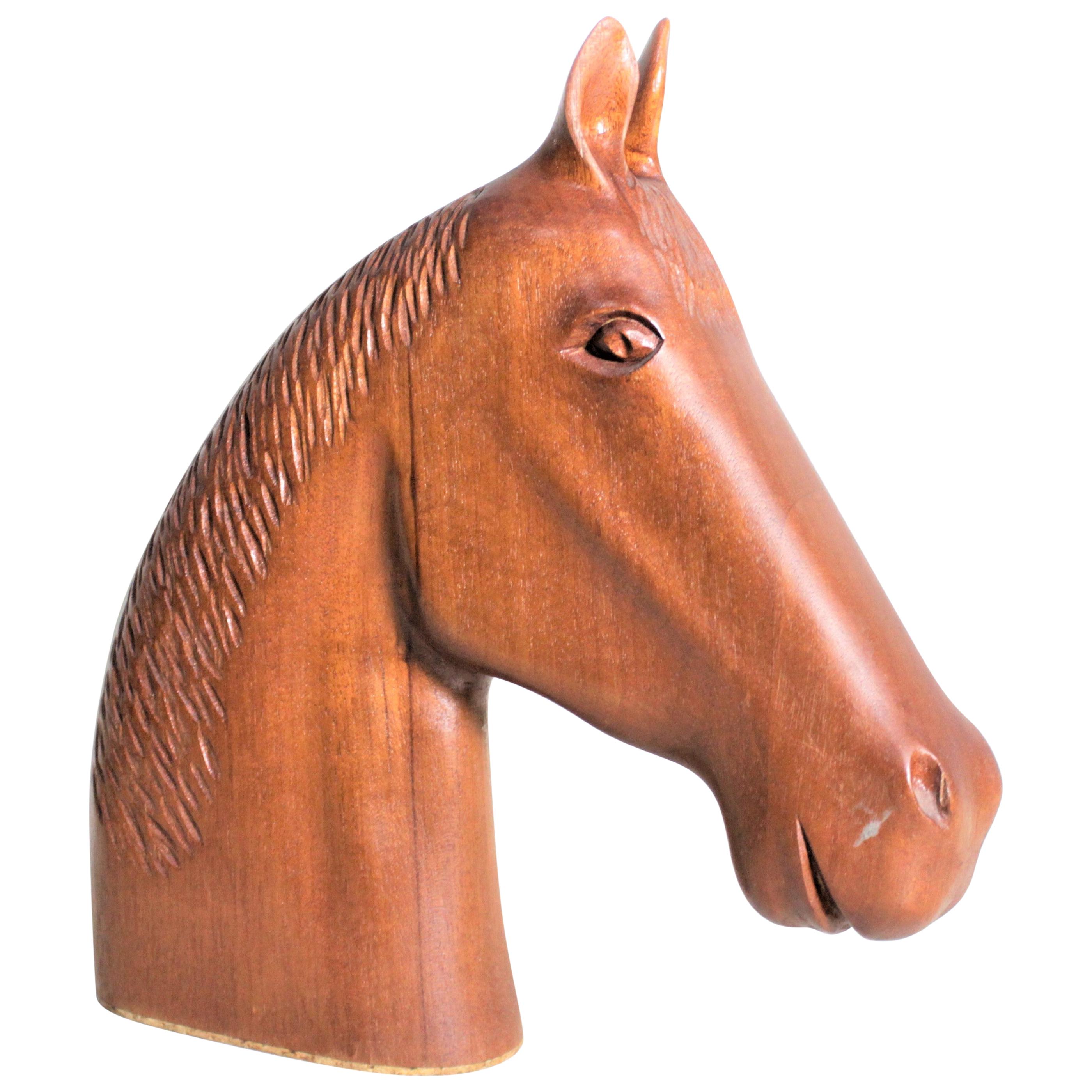 Mid-Century Modern Teak Stylized Horse Head Sculpture