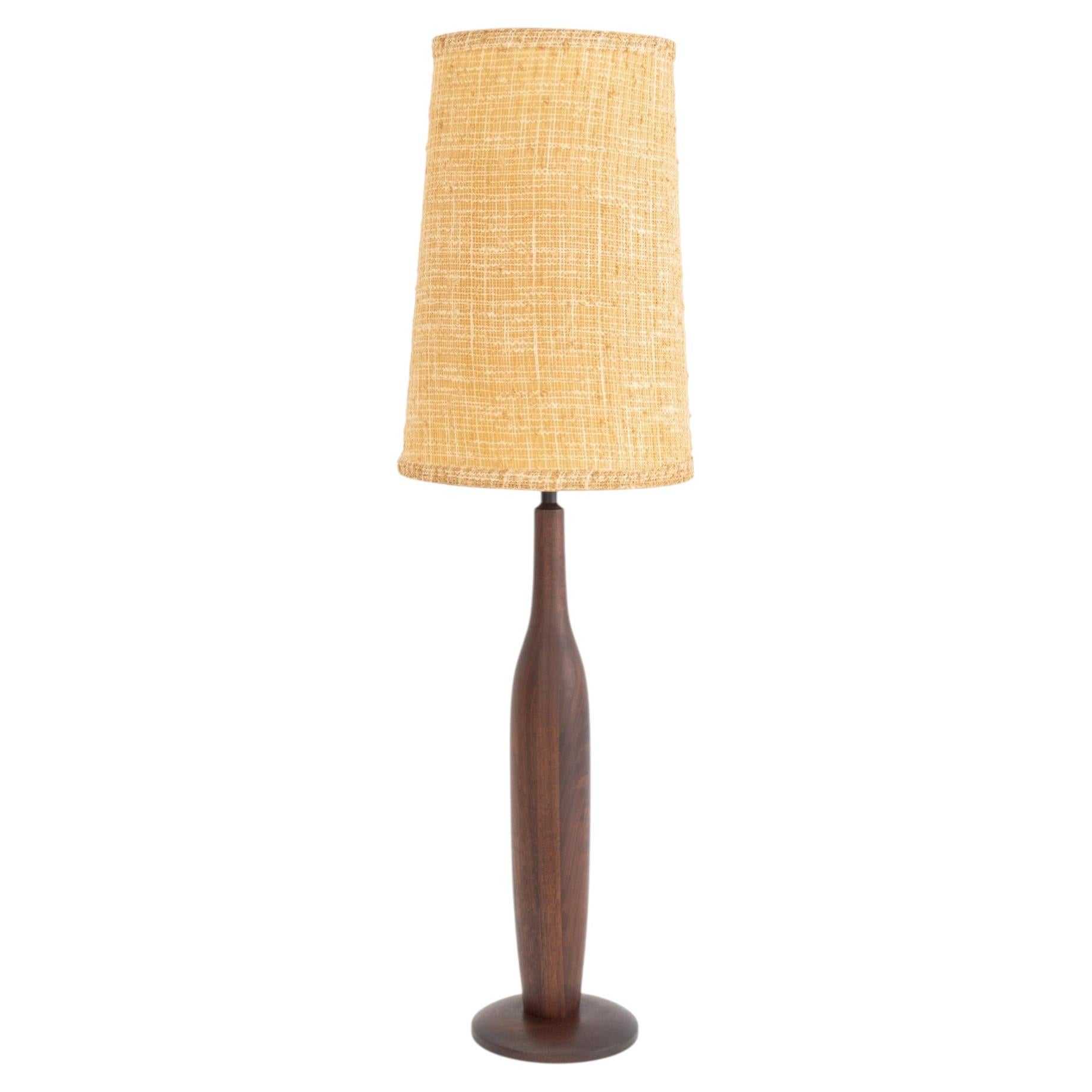 Mid-Century Modern Teak Table Lamp with Original Cylindrical Shade