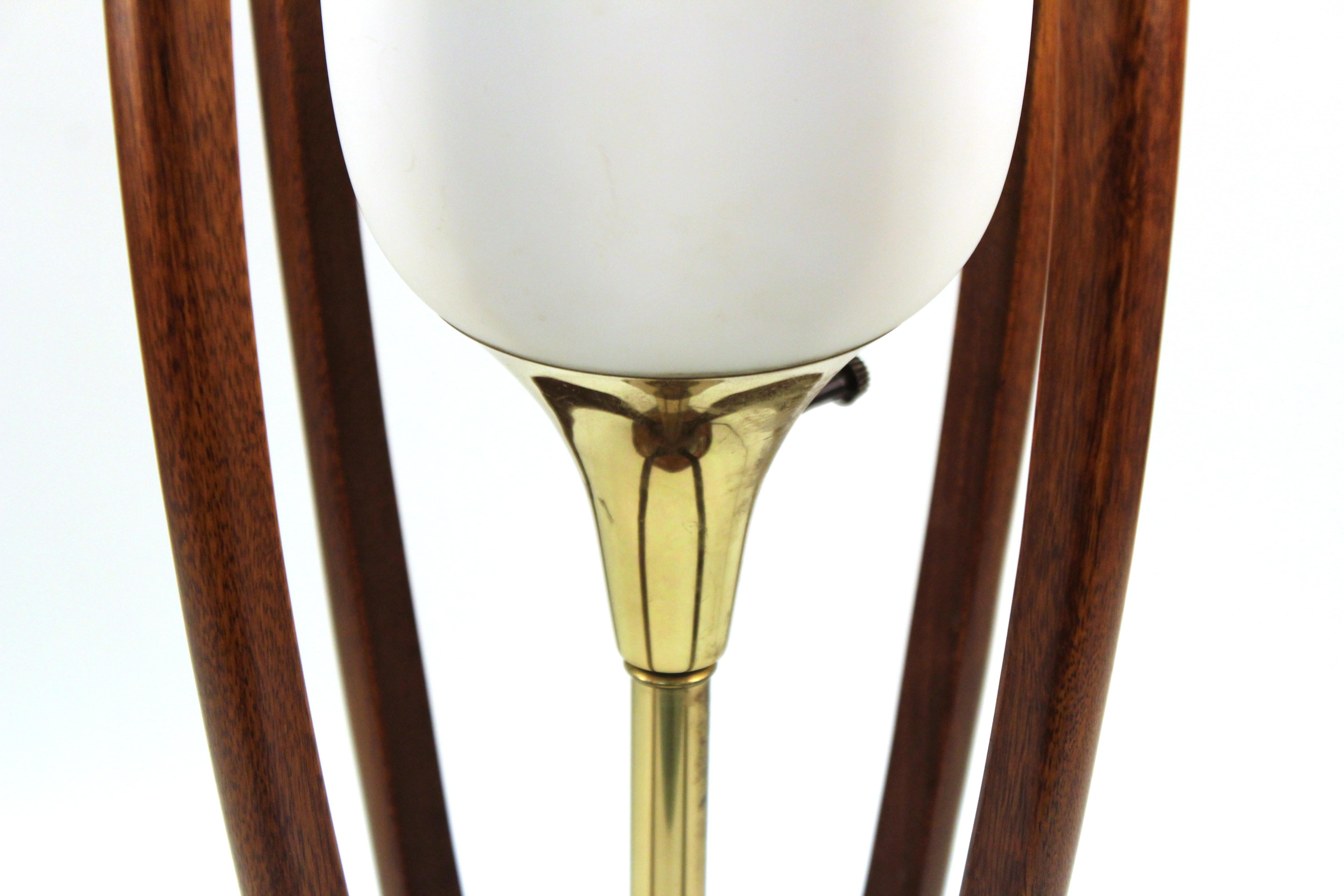 Glass Mid-Century Modern Teak Table Lamp In Style of Modeline