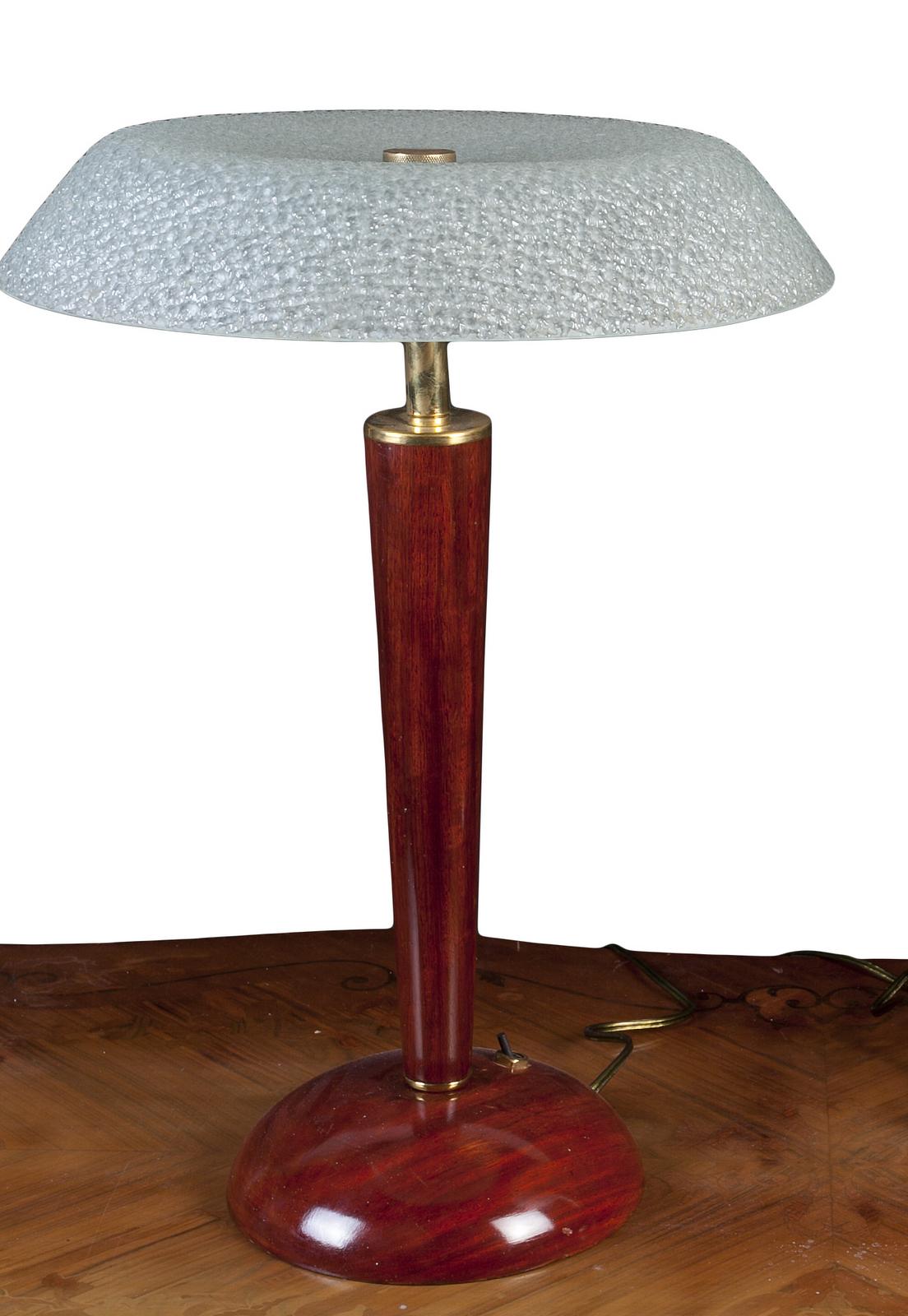 Mid-Century Modern Teak Table Lamps with Frosted Shade In Good Condition In Nantucket, MA