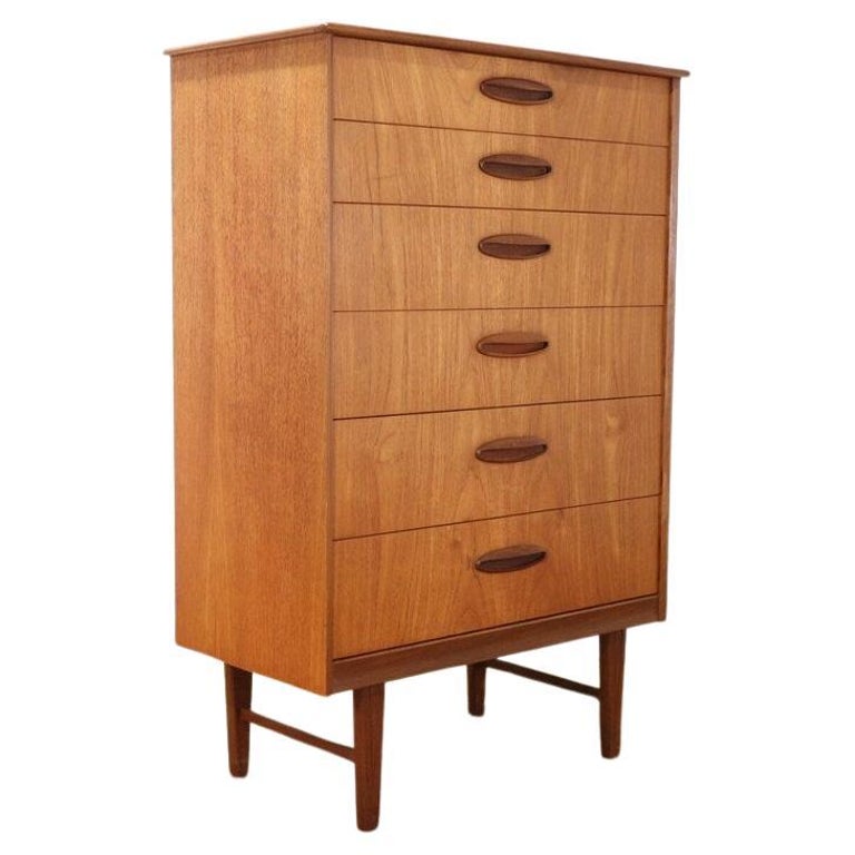 MidCentury Modern Teak Tall Boy Dresser by Homeworthy Vintage Danish Style For Sale at 1stDibs
