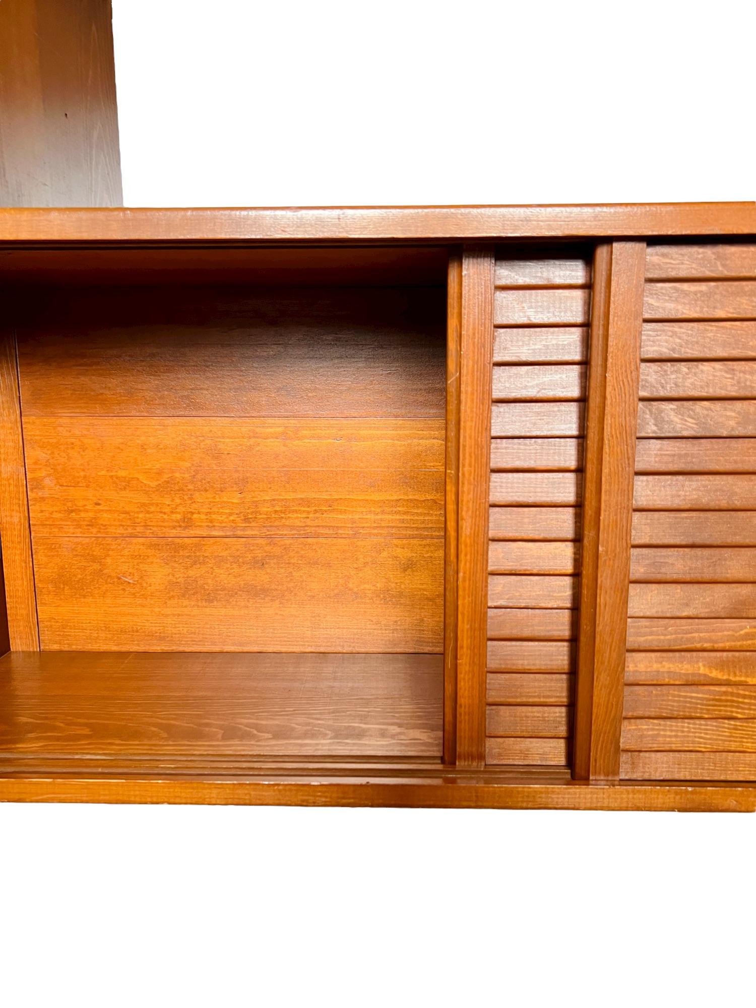 Mid-Century Modern Teak Tambour Credenza with Floating Shelf 4