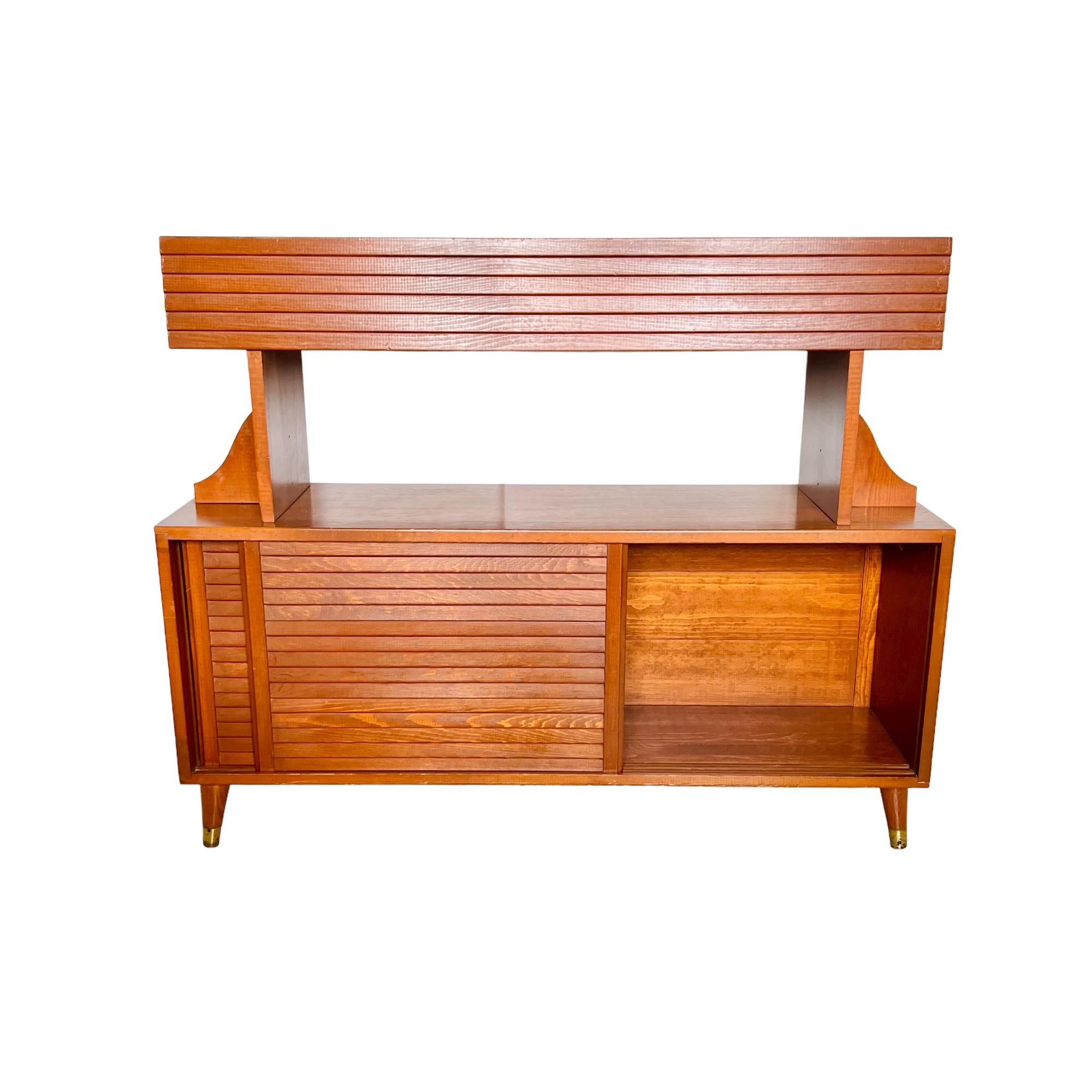 Mid-Century Modern Teak Tambour Credenza with Floating Shelf In Good Condition In Harlingen, TX