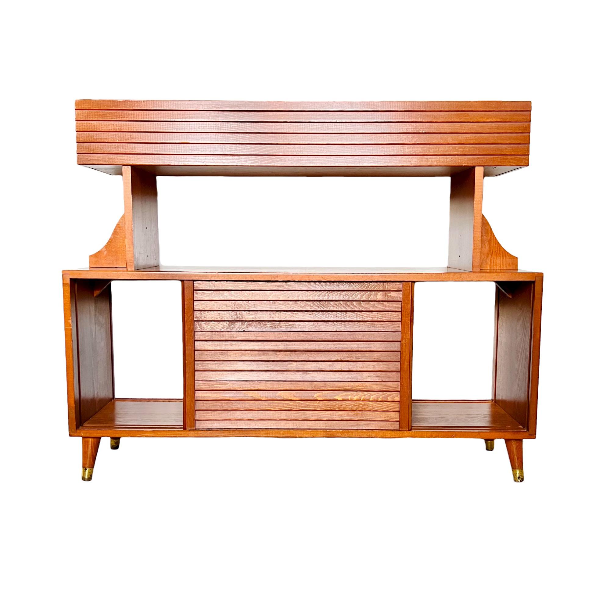 20th Century Mid-Century Modern Teak Tambour Credenza with Floating Shelf