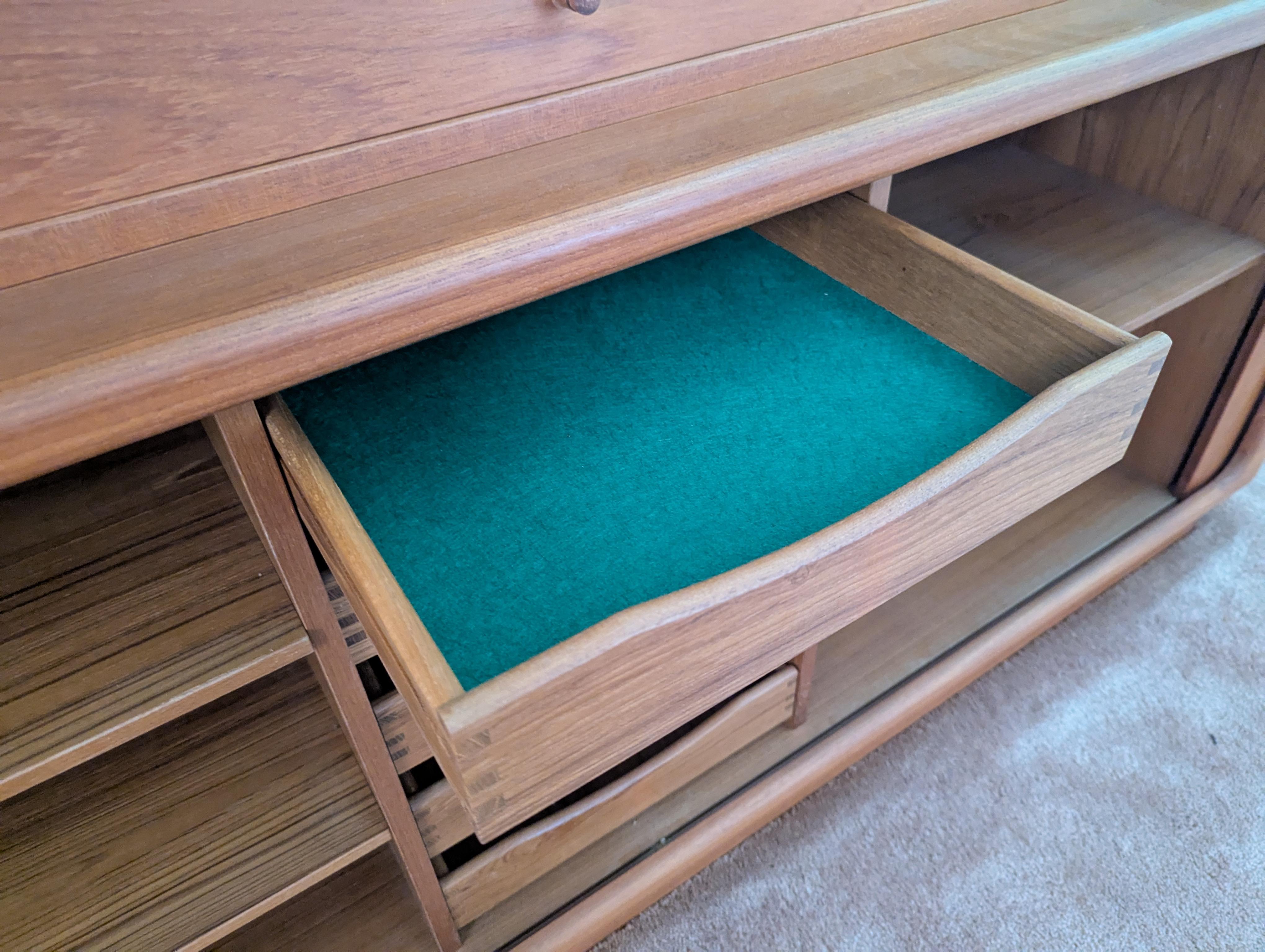 Mid Century Modern Teak Tambour Door Hutch Cabinet Credenza by Dyrlund, c1960s 6