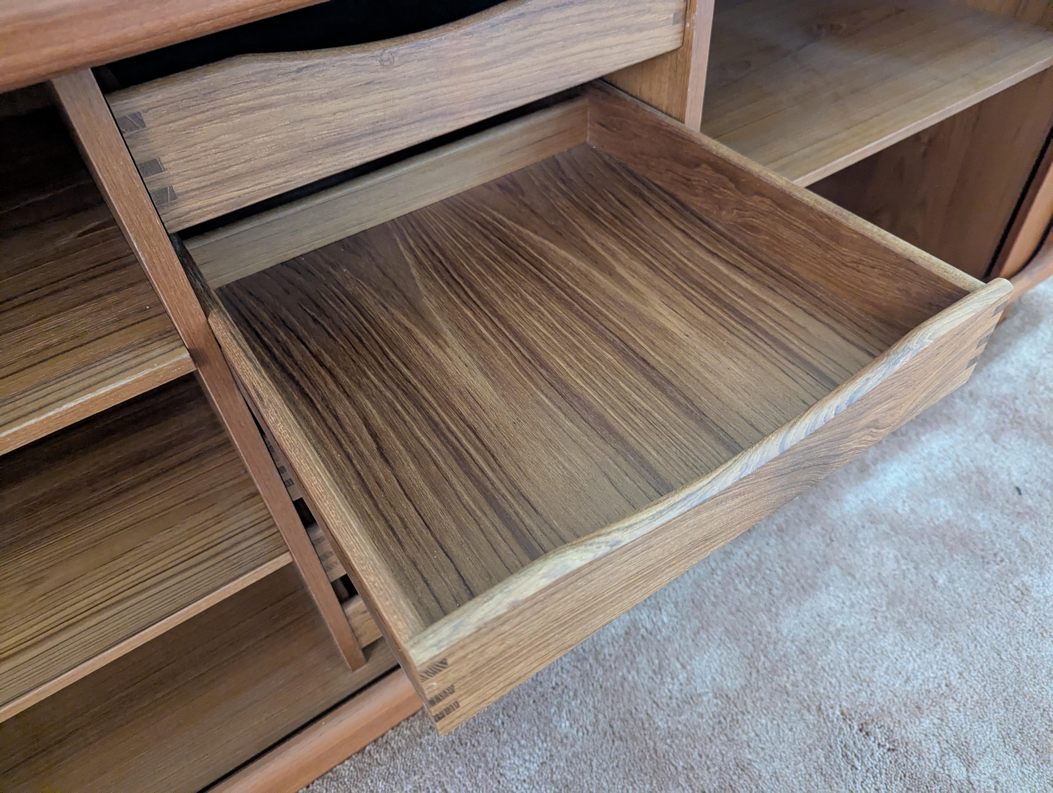 Mid Century Modern Teak Tambour Door Hutch Cabinet Credenza by Dyrlund, c1960s 7