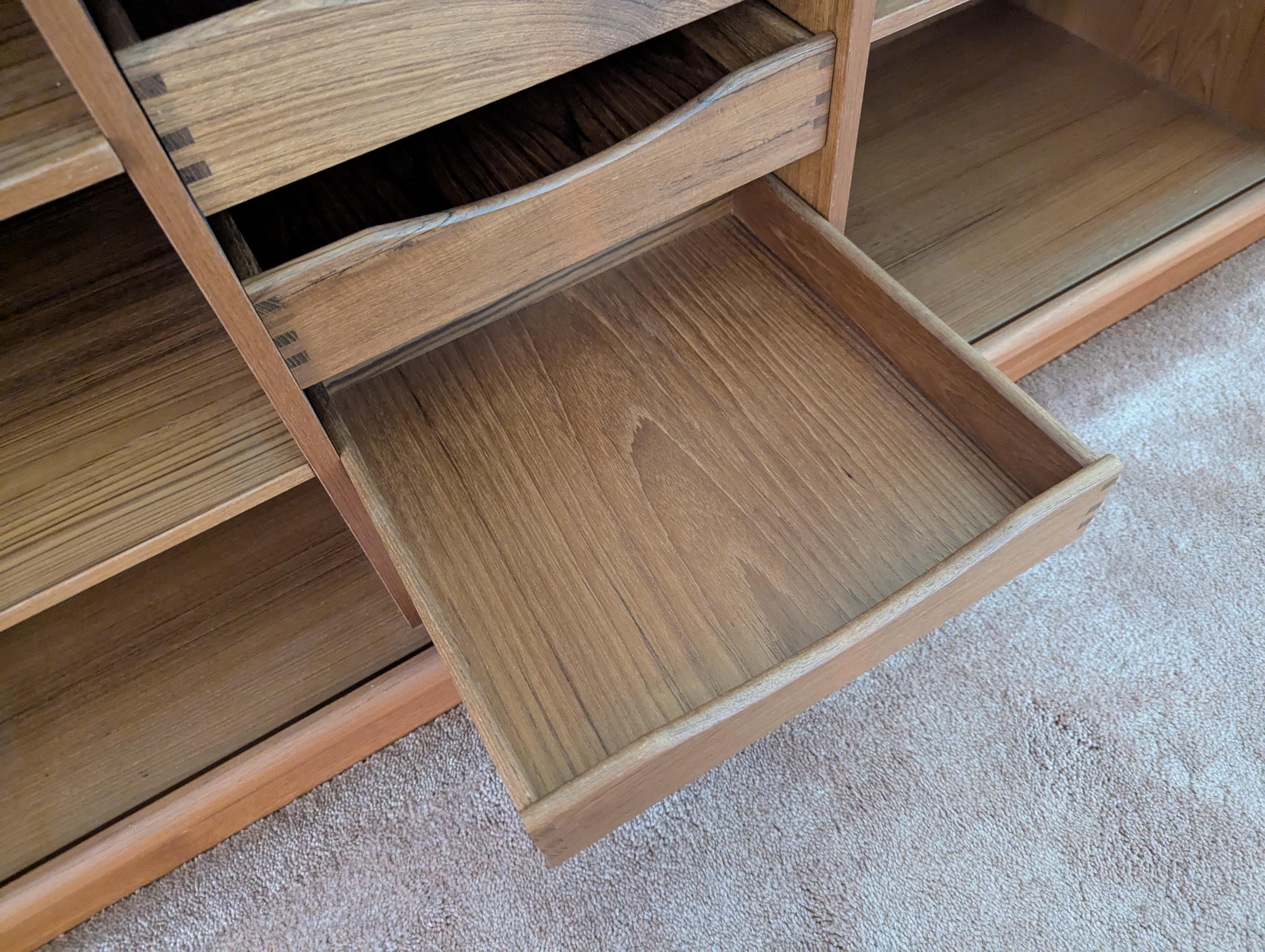 Mid Century Modern Teak Tambour Door Hutch Cabinet Credenza by Dyrlund, c1960s 9