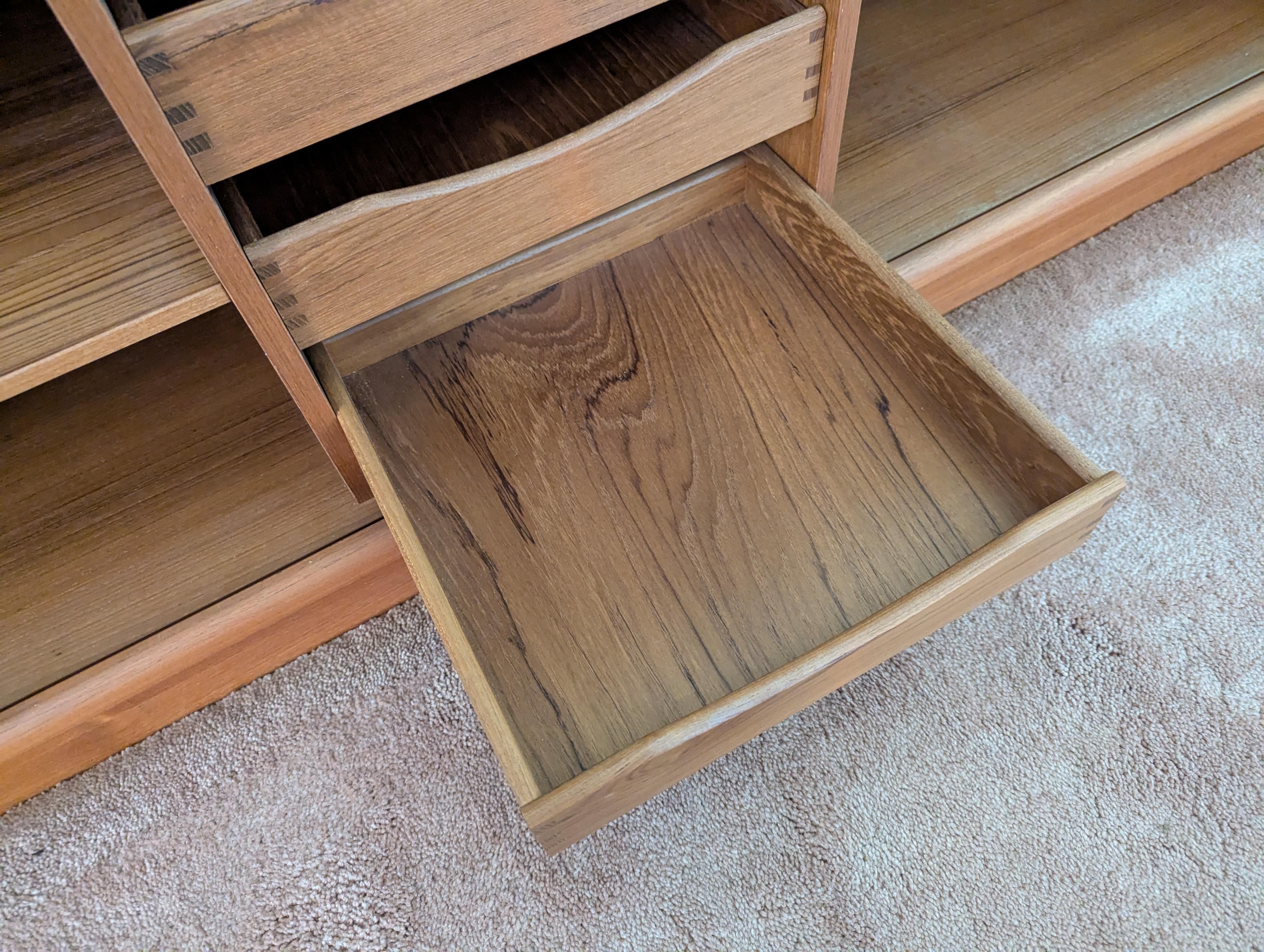 Mid Century Modern Teak Tambour Door Hutch Cabinet Credenza by Dyrlund, c1960s 10