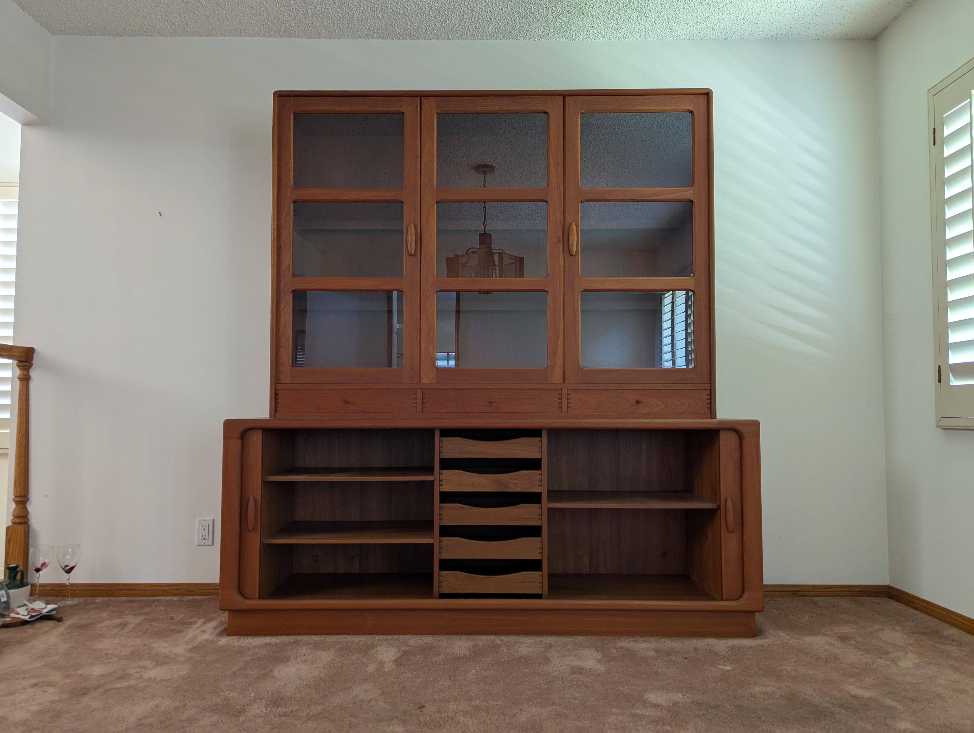 Mid Century Modern Teak Tambour Door Hutch Cabinet Credenza by Dyrlund, c1960s 12