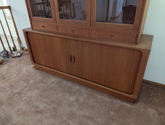 Mid Century Modern Teak Tambour Door Hutch Cabinet Credenza by Dyrlund, c1960s