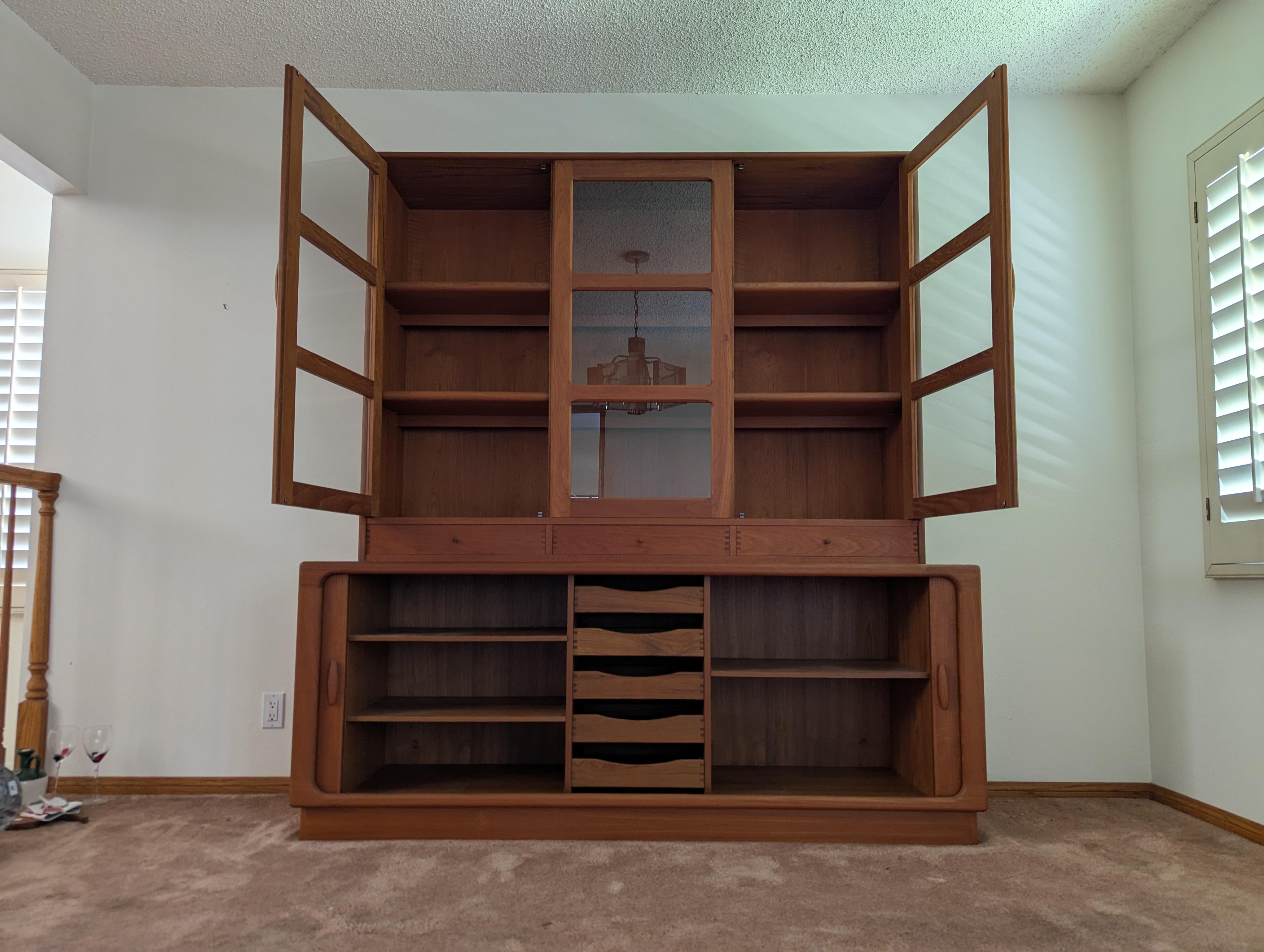 Mid Century Modern Teak Tambour Door Hutch Cabinet Credenza by Dyrlund, c1960s 1