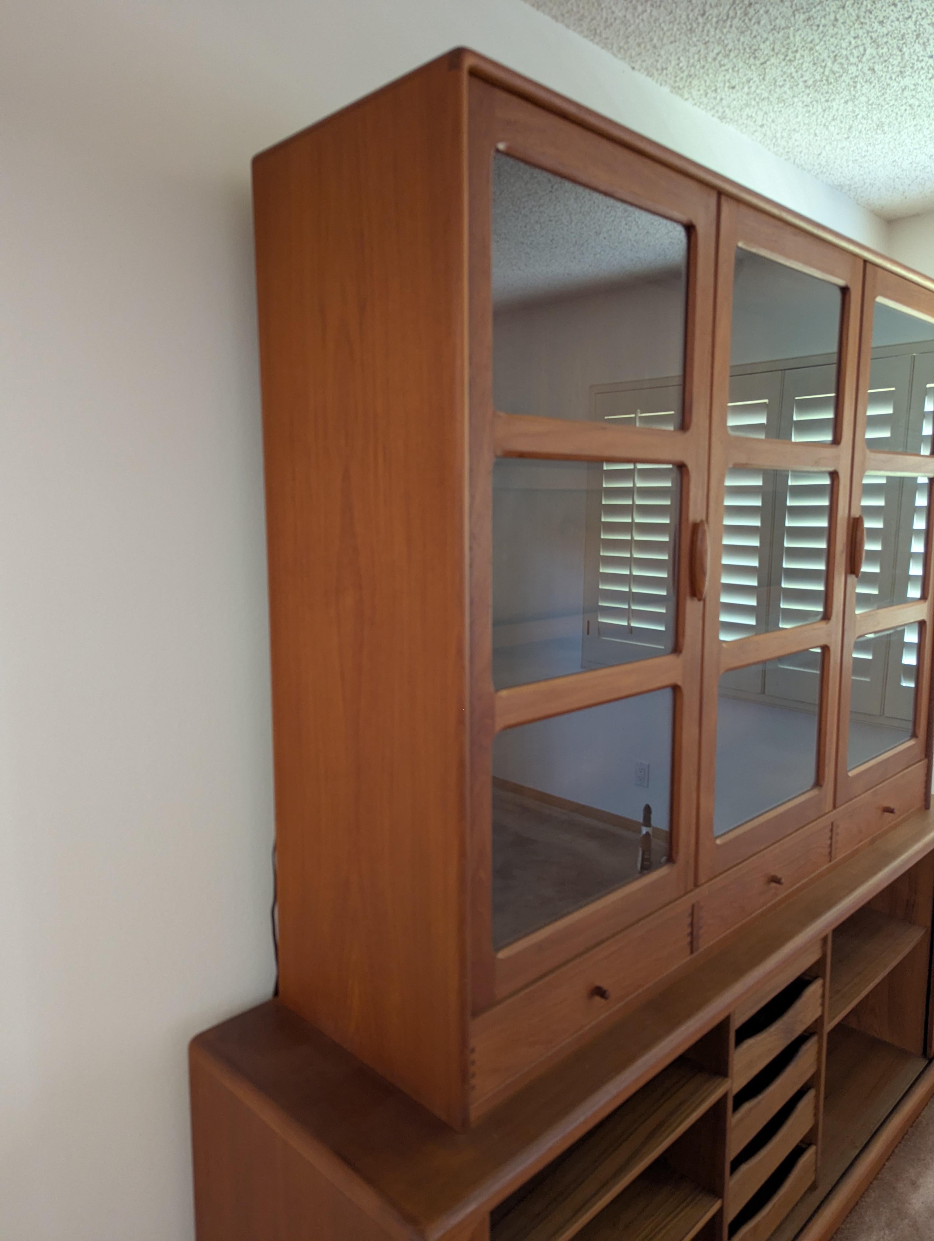 Mid Century Modern Teak Tambour Door Hutch Cabinet Credenza by Dyrlund, c1960s 2