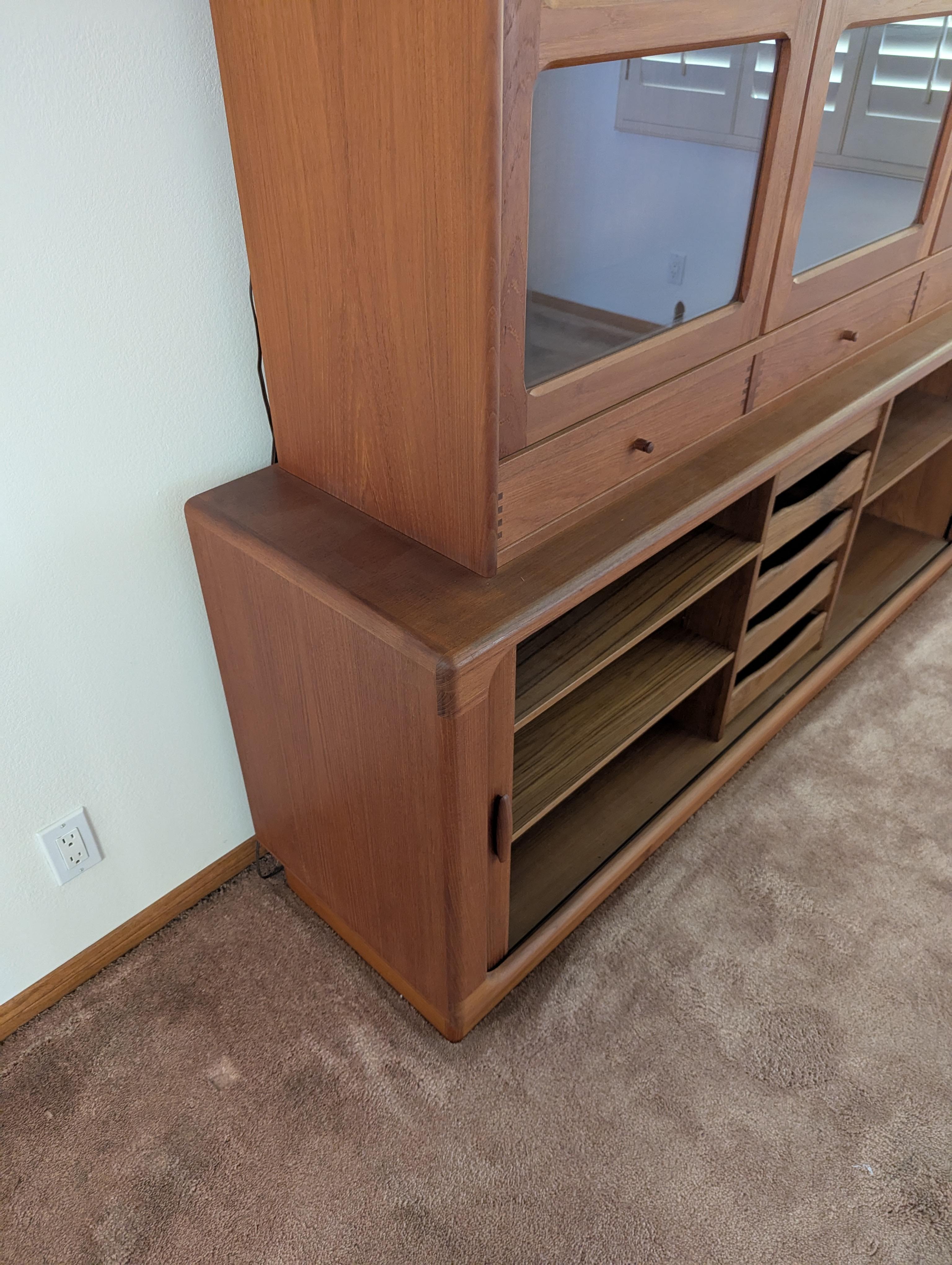 Mid Century Modern Teak Tambour Door Hutch Cabinet Credenza by Dyrlund, c1960s 3