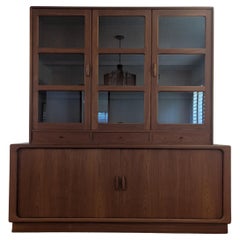Mid Century Modern Teak Tambour Door Hutch Cabinet Credenza by Dyrlund, c1960s