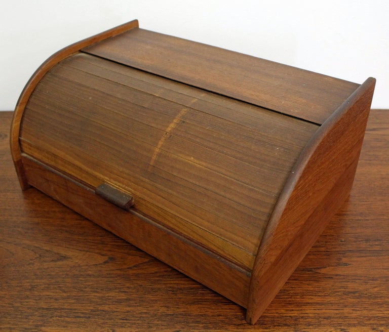 MidCentury Modern Teak Tambour RollTop Storage Box at 1stDibs