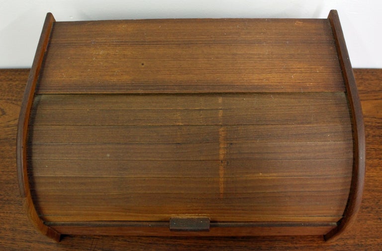 MidCentury Modern Teak Tambour RollTop Storage Box at 1stDibs