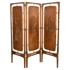 Mid-Century Modern Teak Drei-Panel-Faltwand