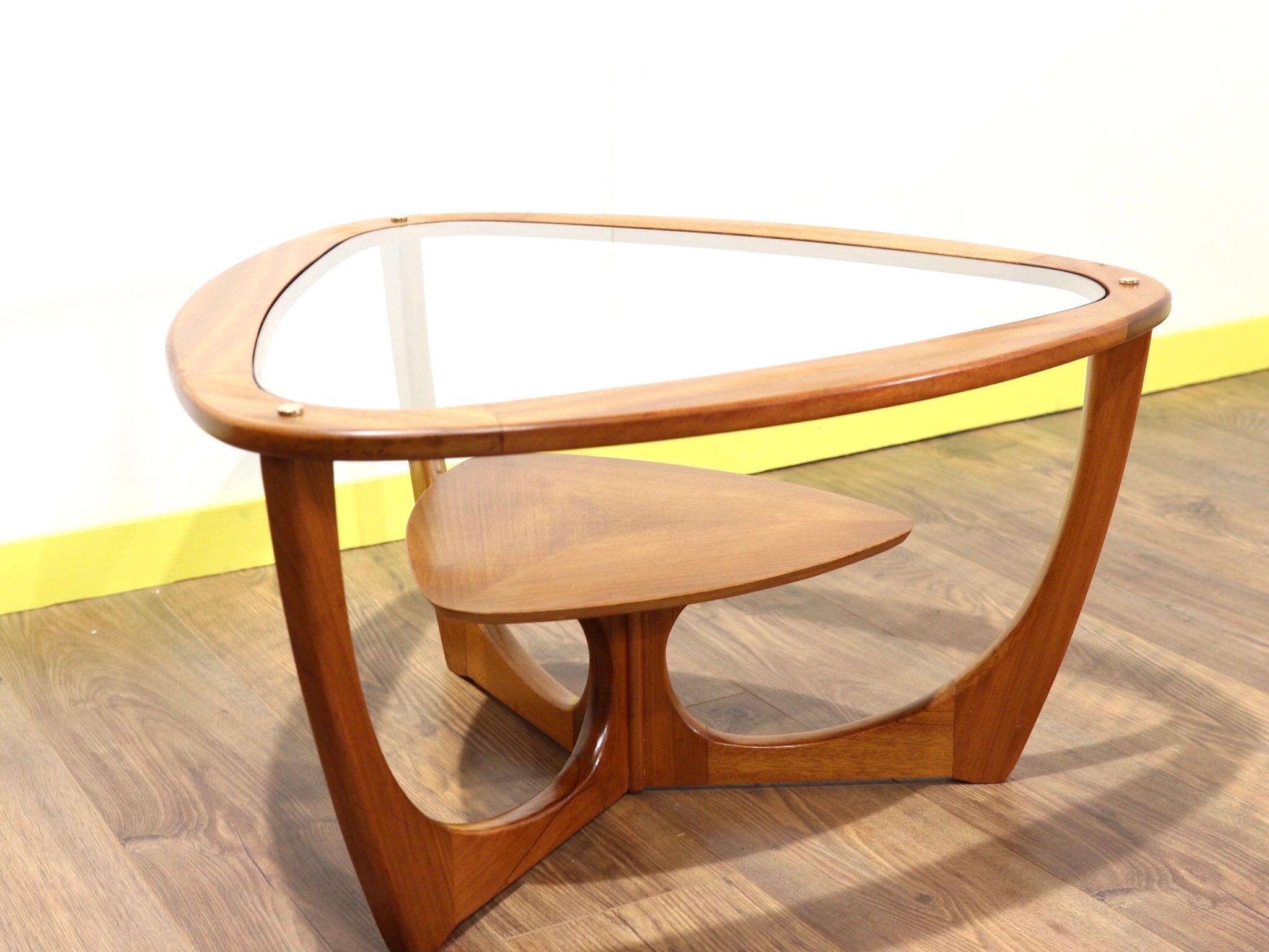 Mid-Century Modern Teak Triangular Glass Coffee Table 2