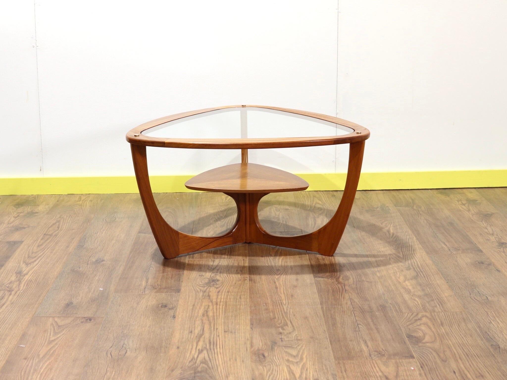 British Mid-Century Modern Teak Triangular Glass Coffee Table