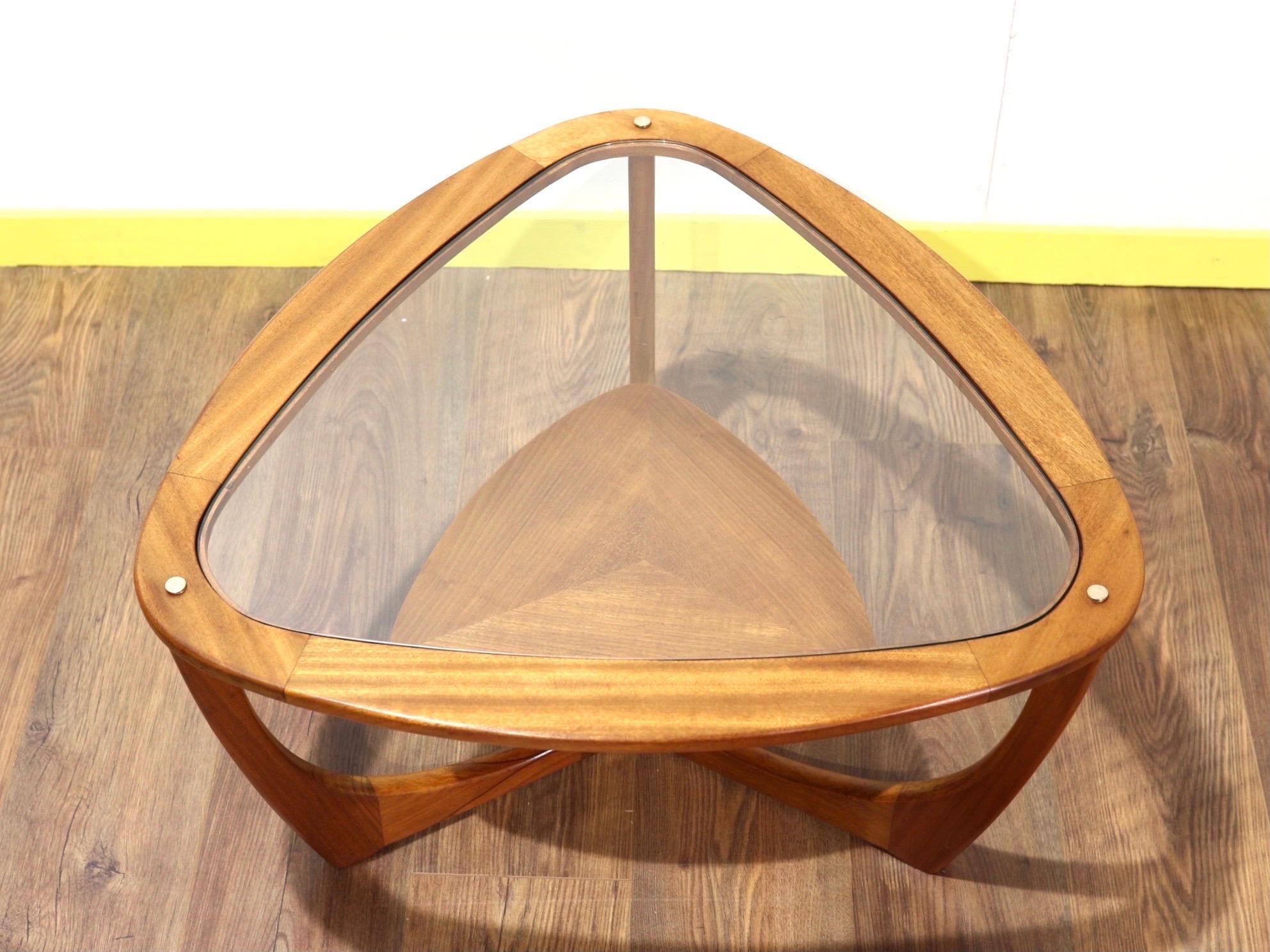 Mid-Century Modern Teak Triangular Glass Coffee Table In Good Condition In Los Angeles, CA
