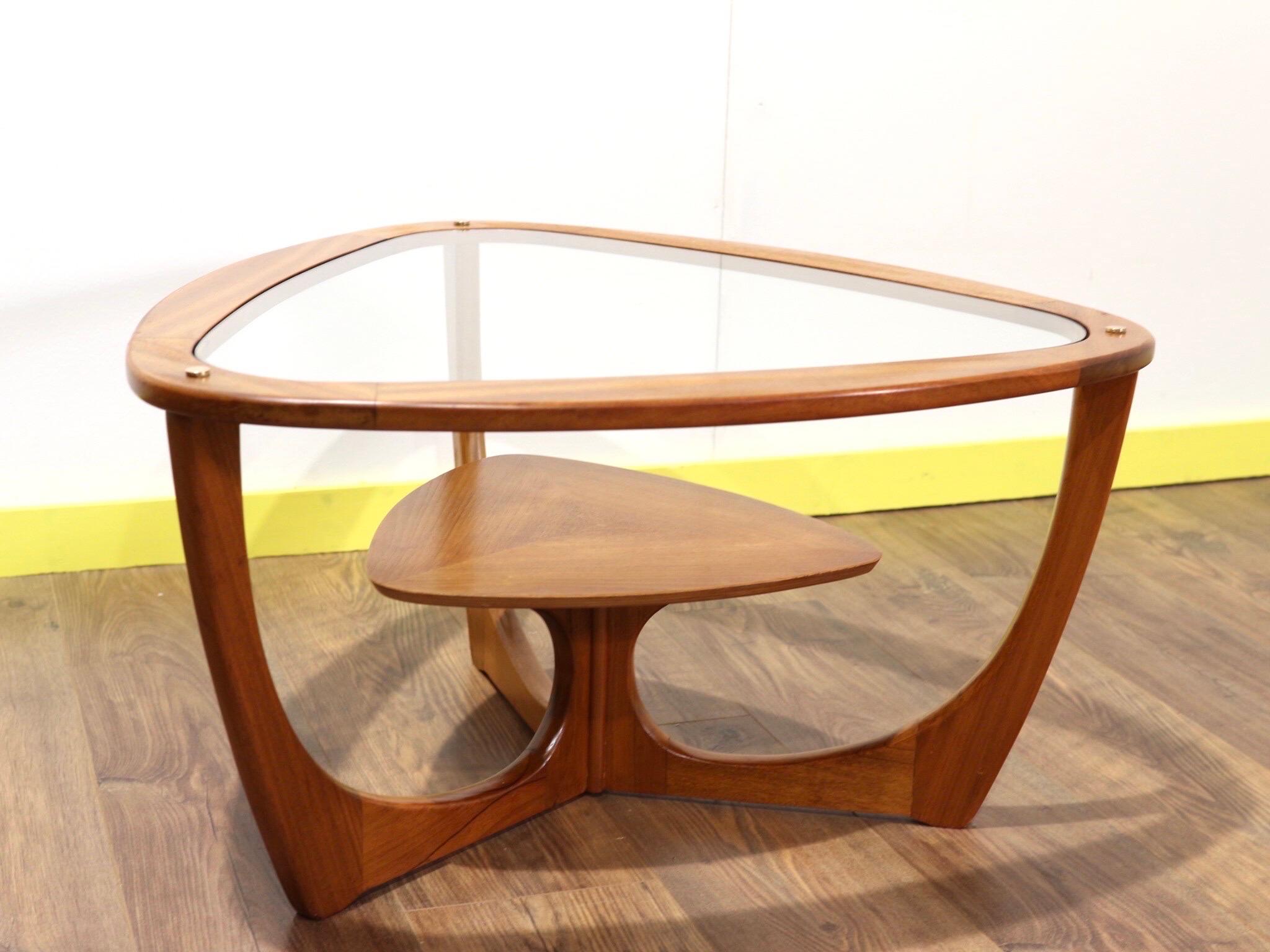 Mid-Century Modern Teak Triangular Glass Coffee Table 1