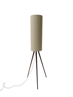 Mid-Century Modern Teak Tripod Floor Lamp with Reupholstered Shade