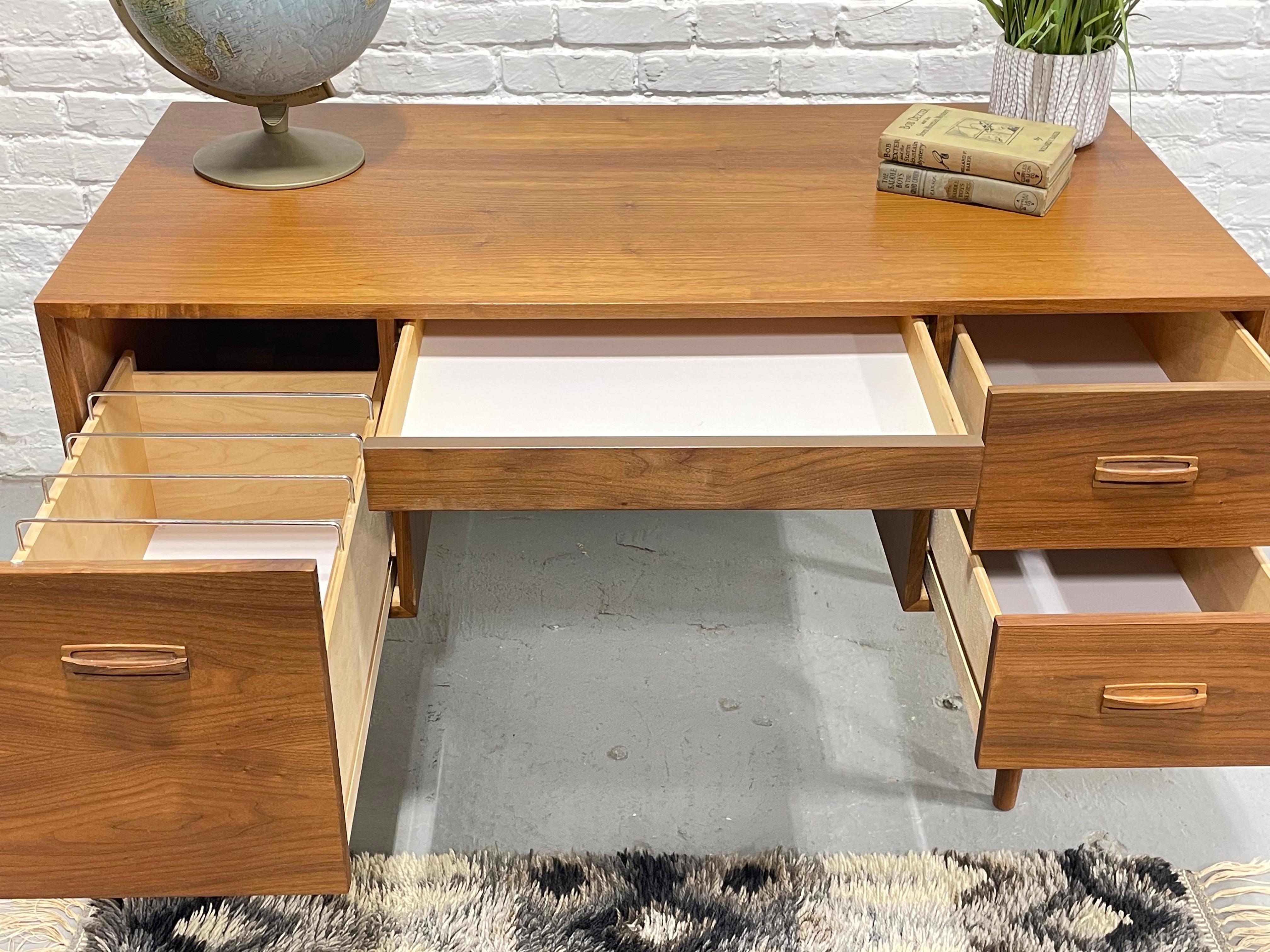 Mid Century Modern TEAK Two Sided DESK + File Cabinet, 1960's For Sale 1