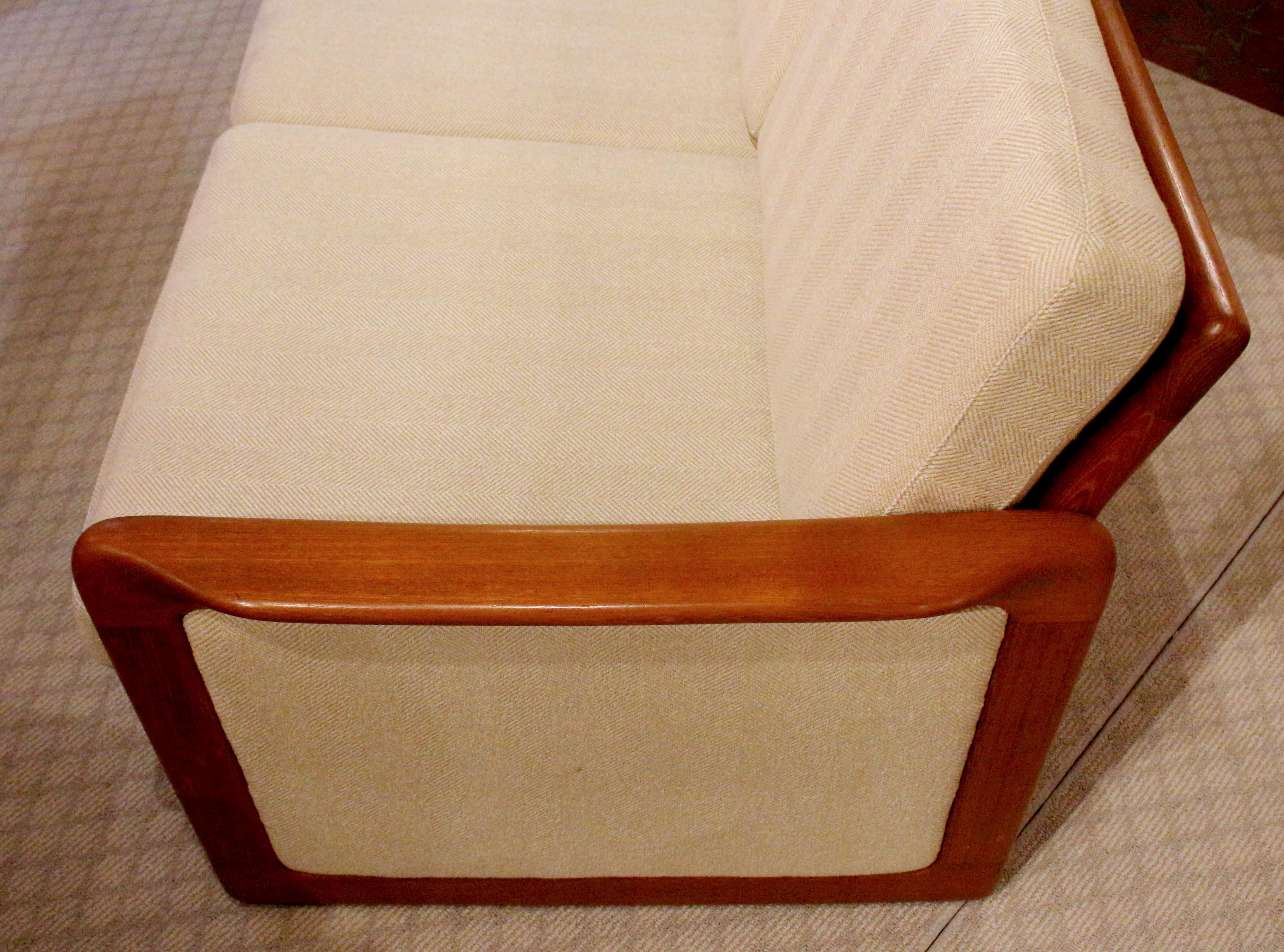 20th Century Mid-Century Modern Teak & Upholstered 3-seat Sofa, c.1960s-70s, American
