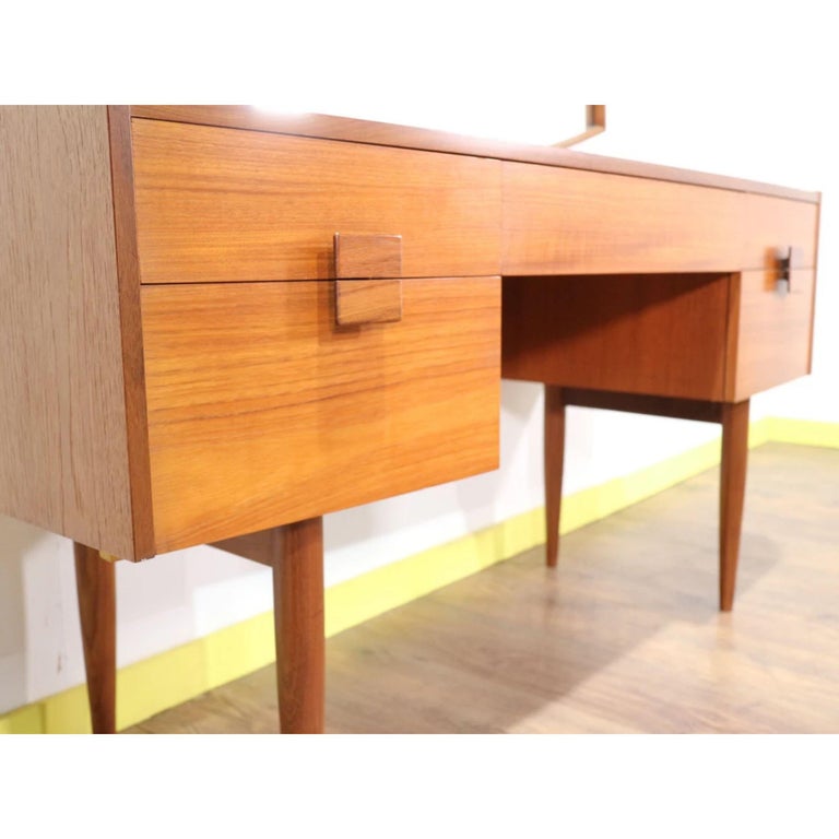 Mirror Mid-Century Modern Teak Vanity Desk by Kofod Larsen for G Plan Danish Style Desk For Sale