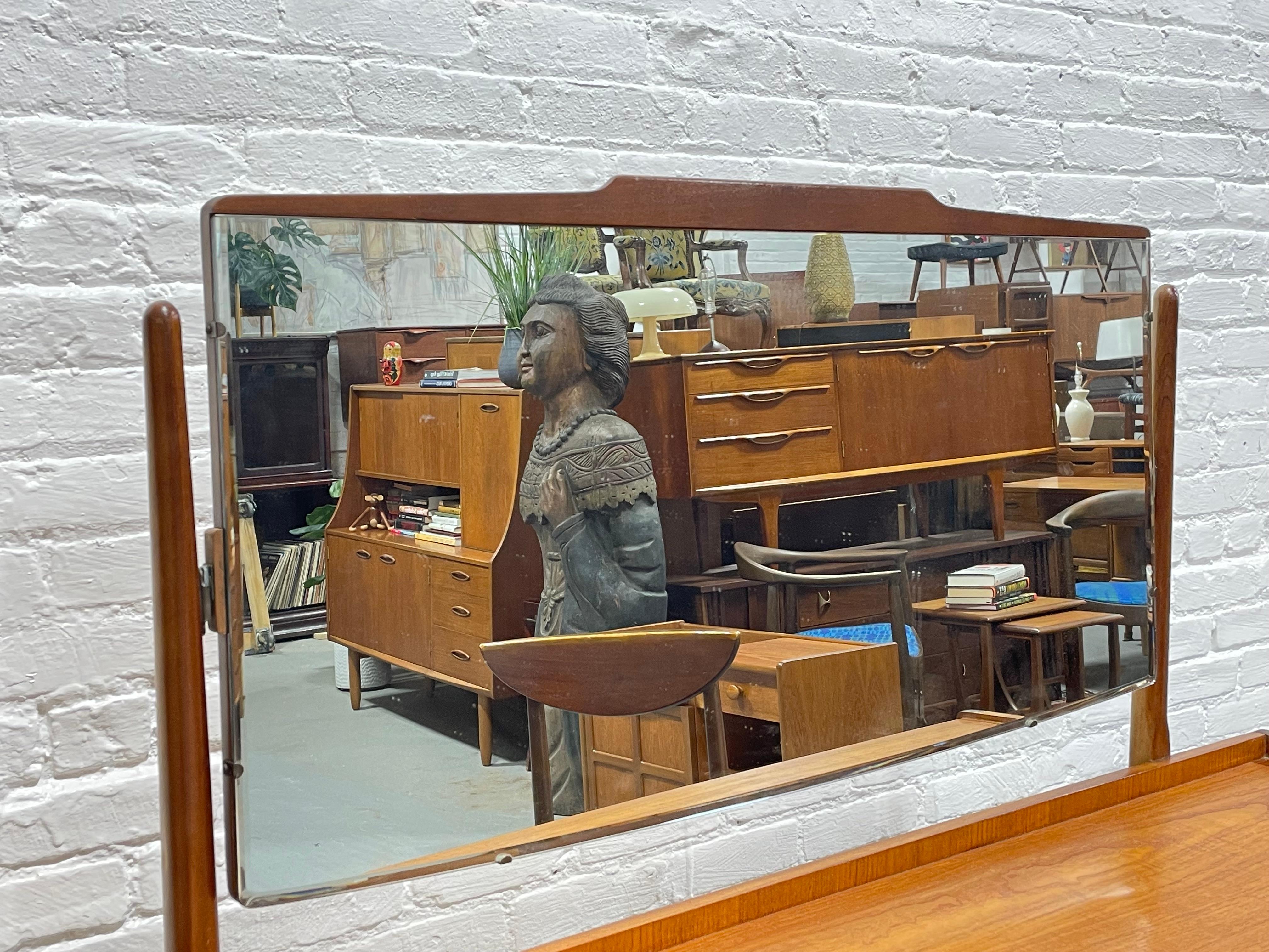 Mid Century MODERN TEAK VANITY / Desk + Large Mirror, c. 1960's 5