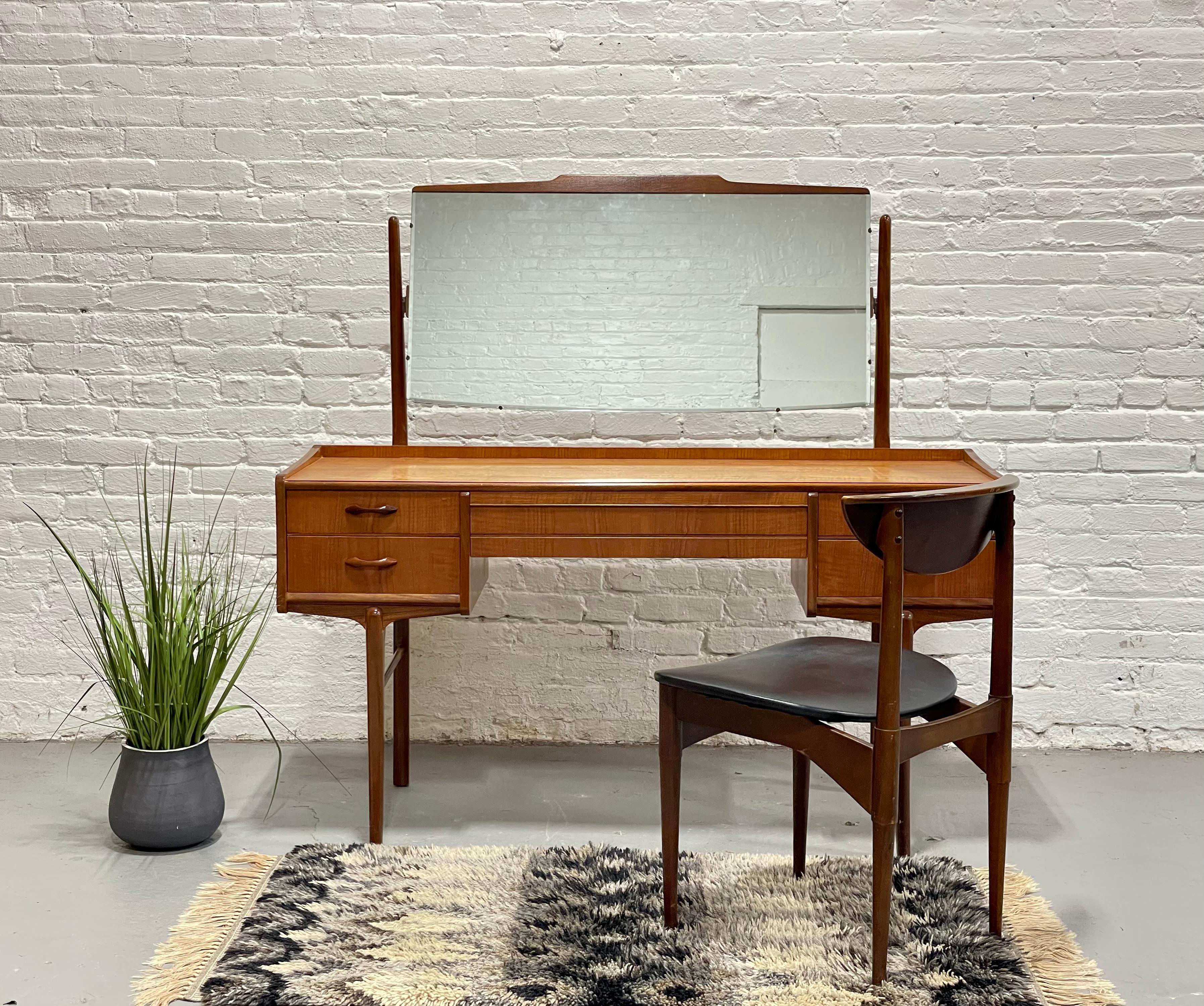Mid Century MODERN TEAK VANITY / Desk + Large Mirror, c. 1960's 6