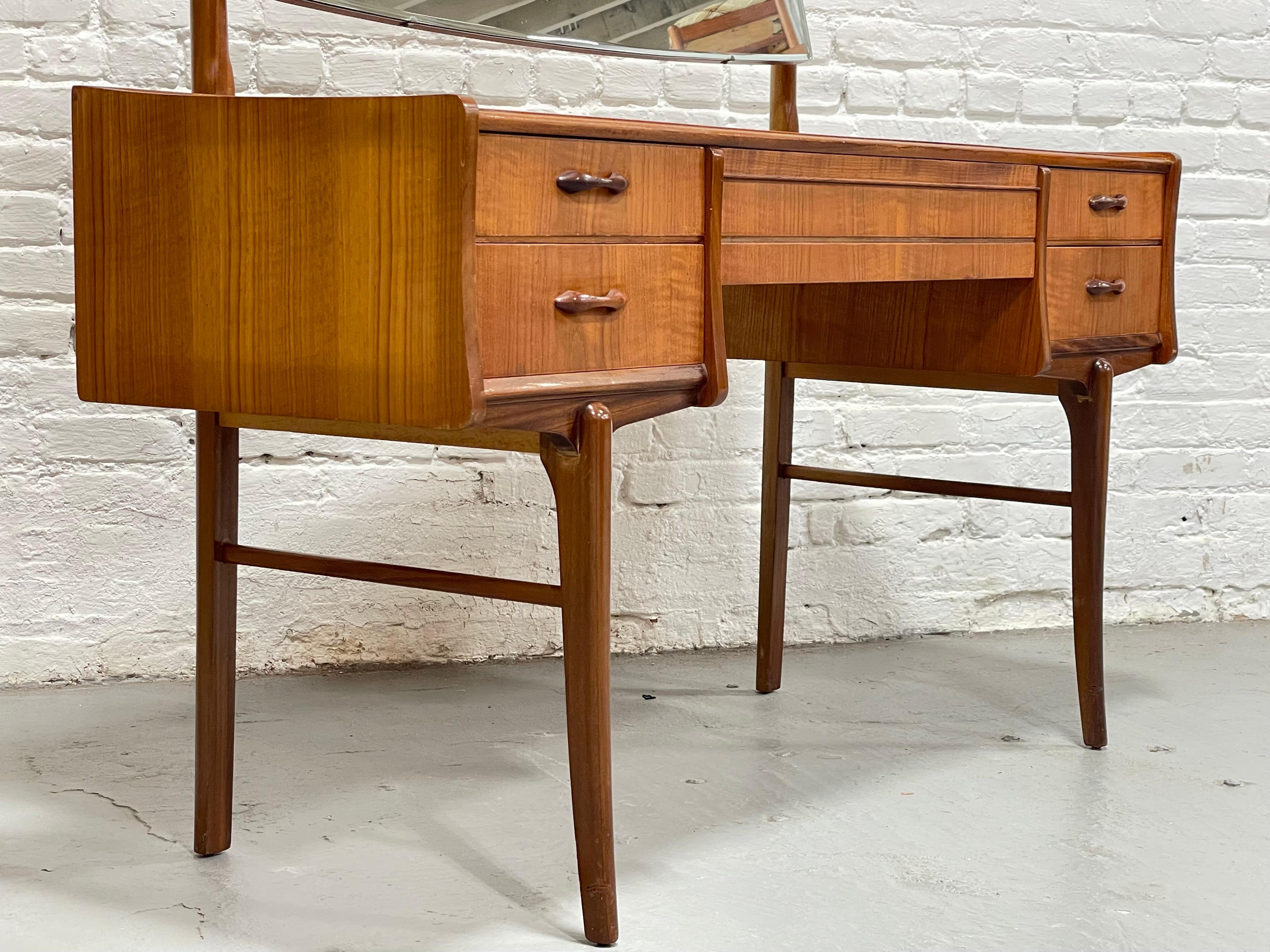 Mid Century MODERN TEAK VANITY / Desk + Large Mirror, c. 1960's 7