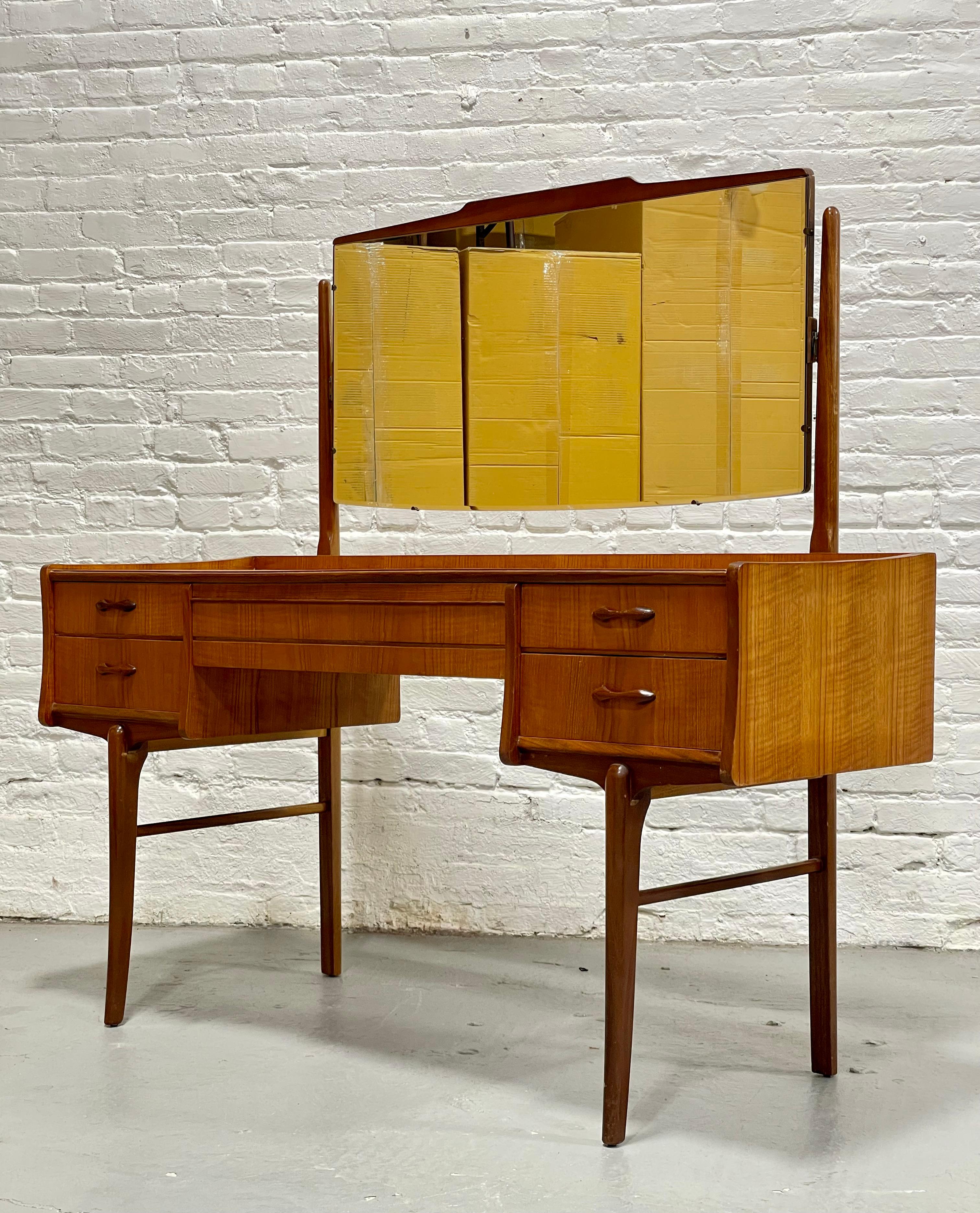 Mid Century MODERN TEAK VANITY / Desk + Large Mirror, c. 1960's 8