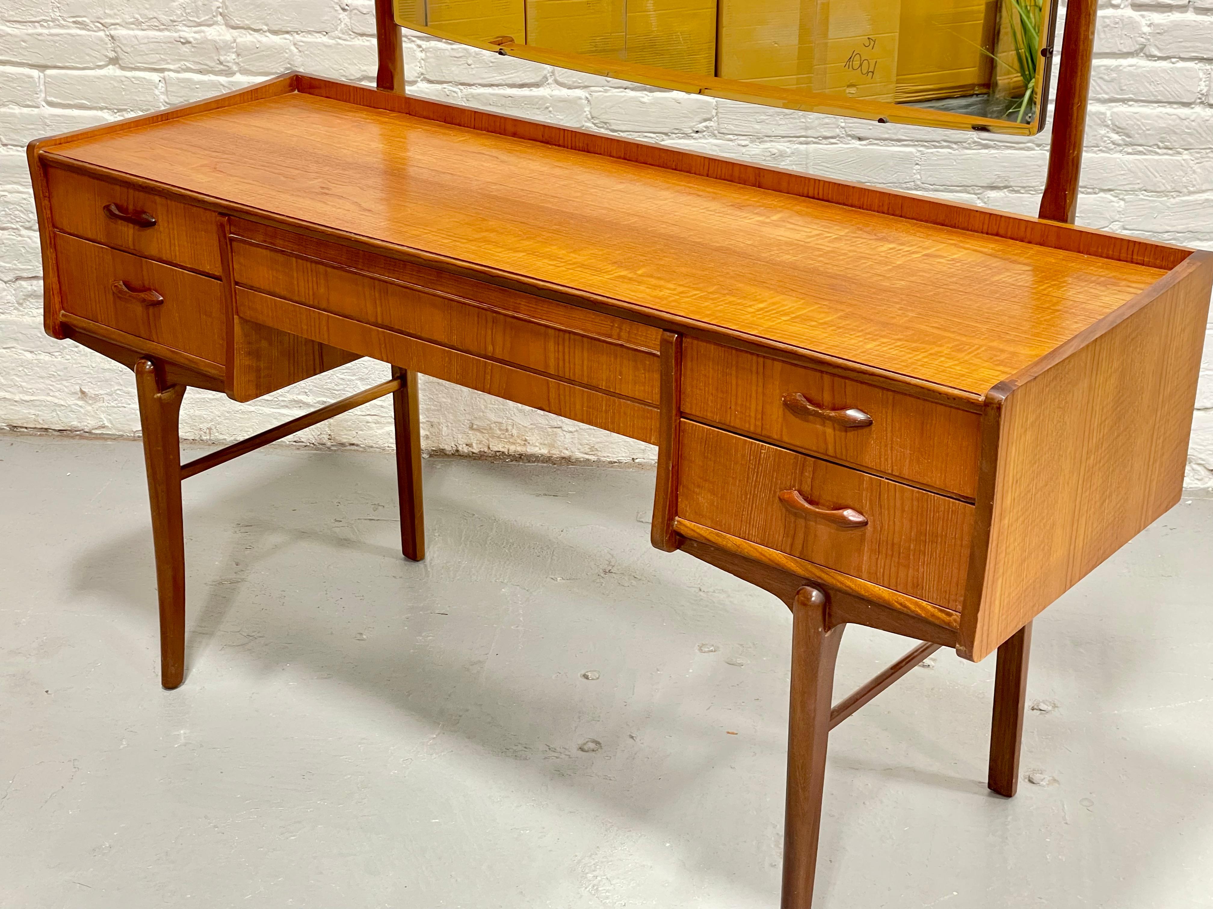 Mid Century MODERN TEAK VANITY / Desk + Large Mirror, c. 1960's 9