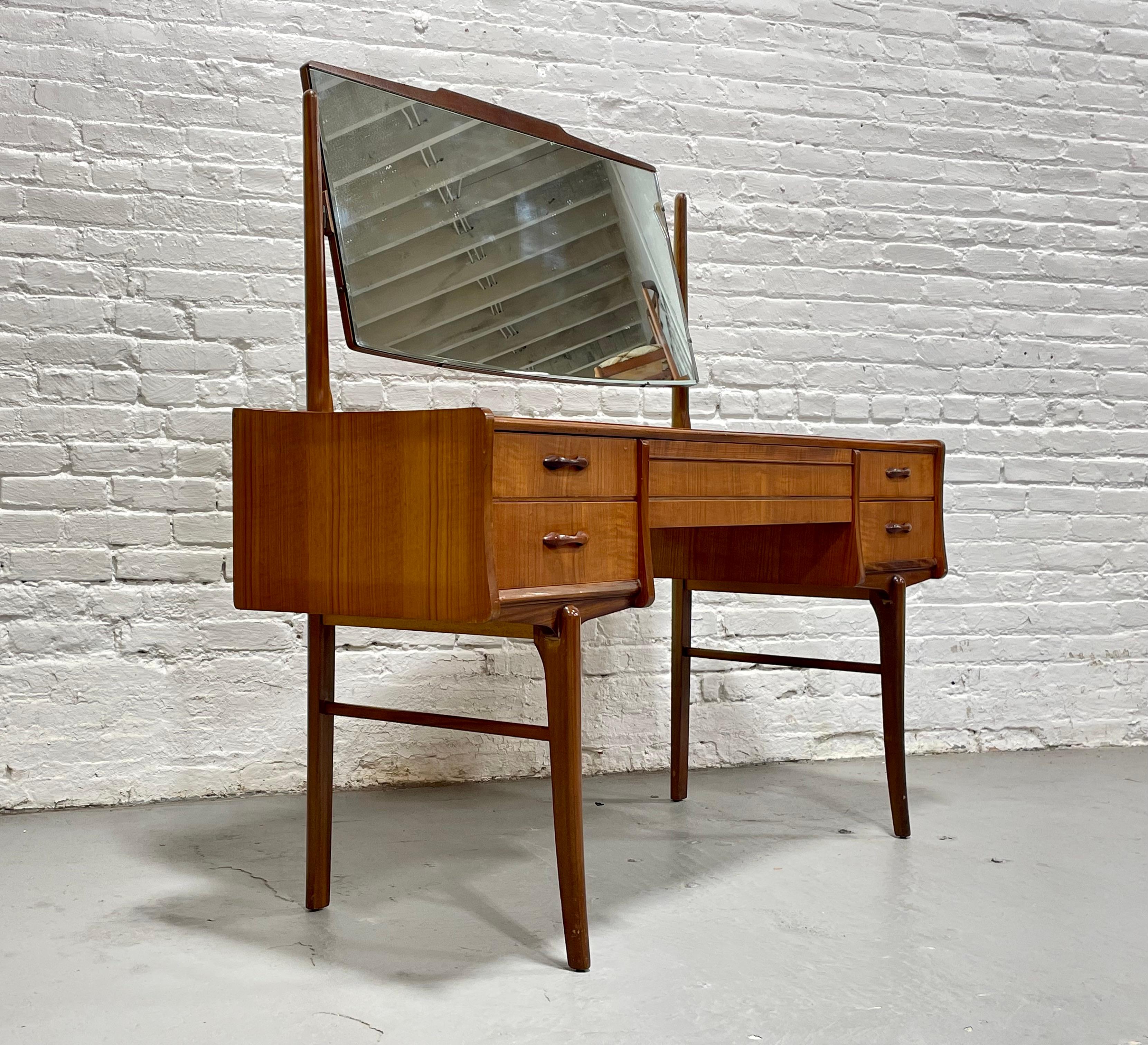 Mid-Century Modern Mid Century MODERN TEAK VANITY / Desk + Large Mirror, c. 1960's