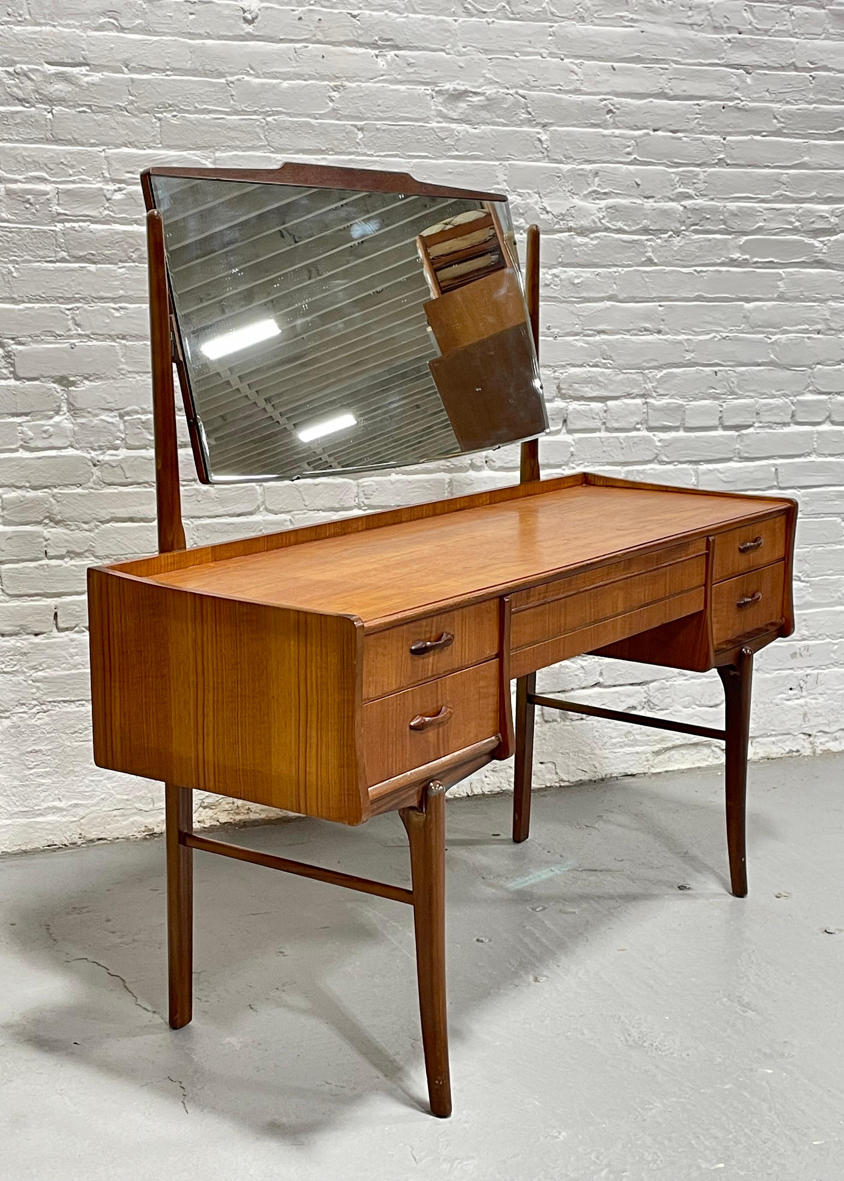 Mid-20th Century Mid Century MODERN TEAK VANITY / Desk + Large Mirror, c. 1960's