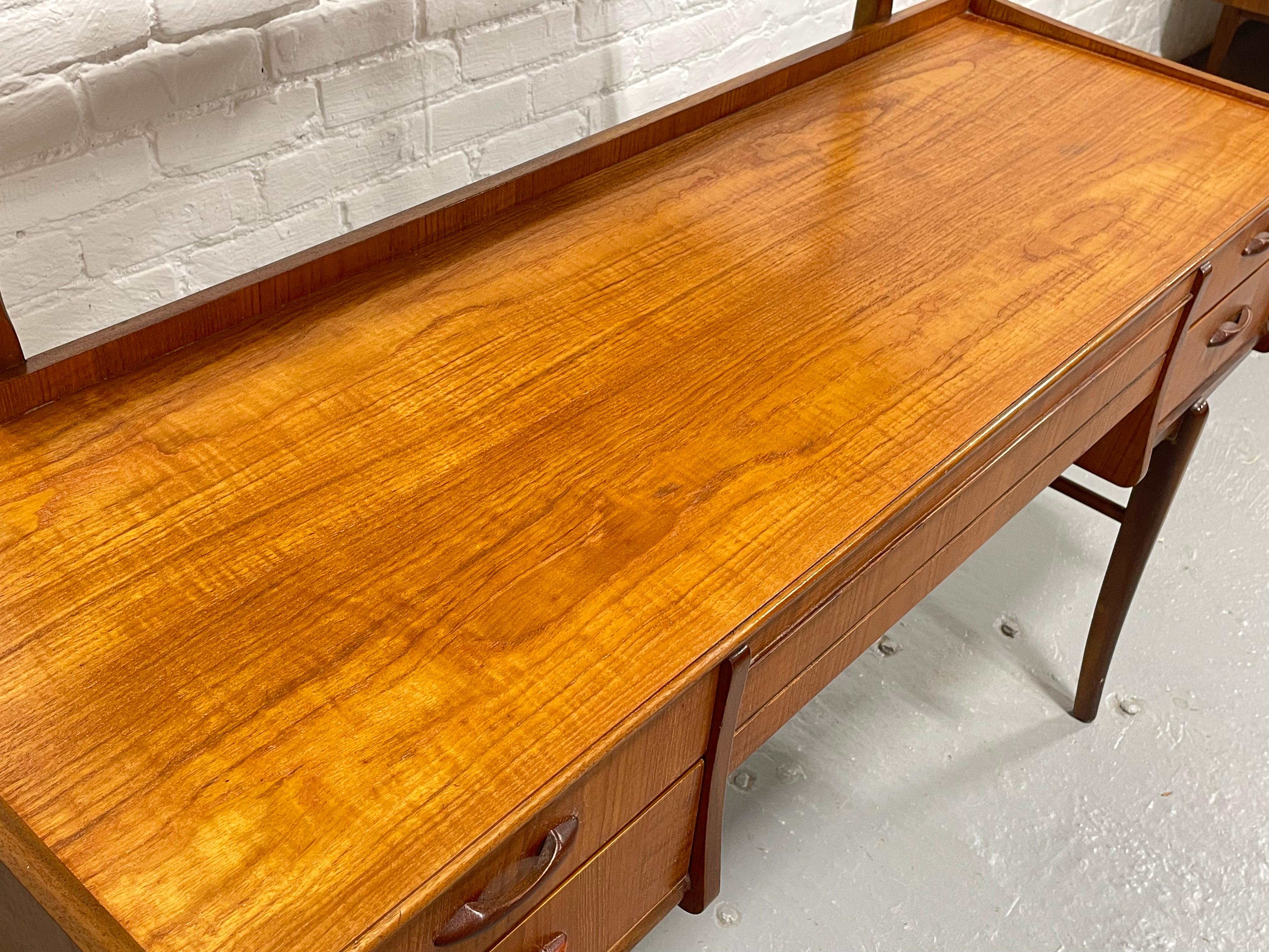 Teak Mid Century MODERN TEAK VANITY / Desk + Large Mirror, c. 1960's