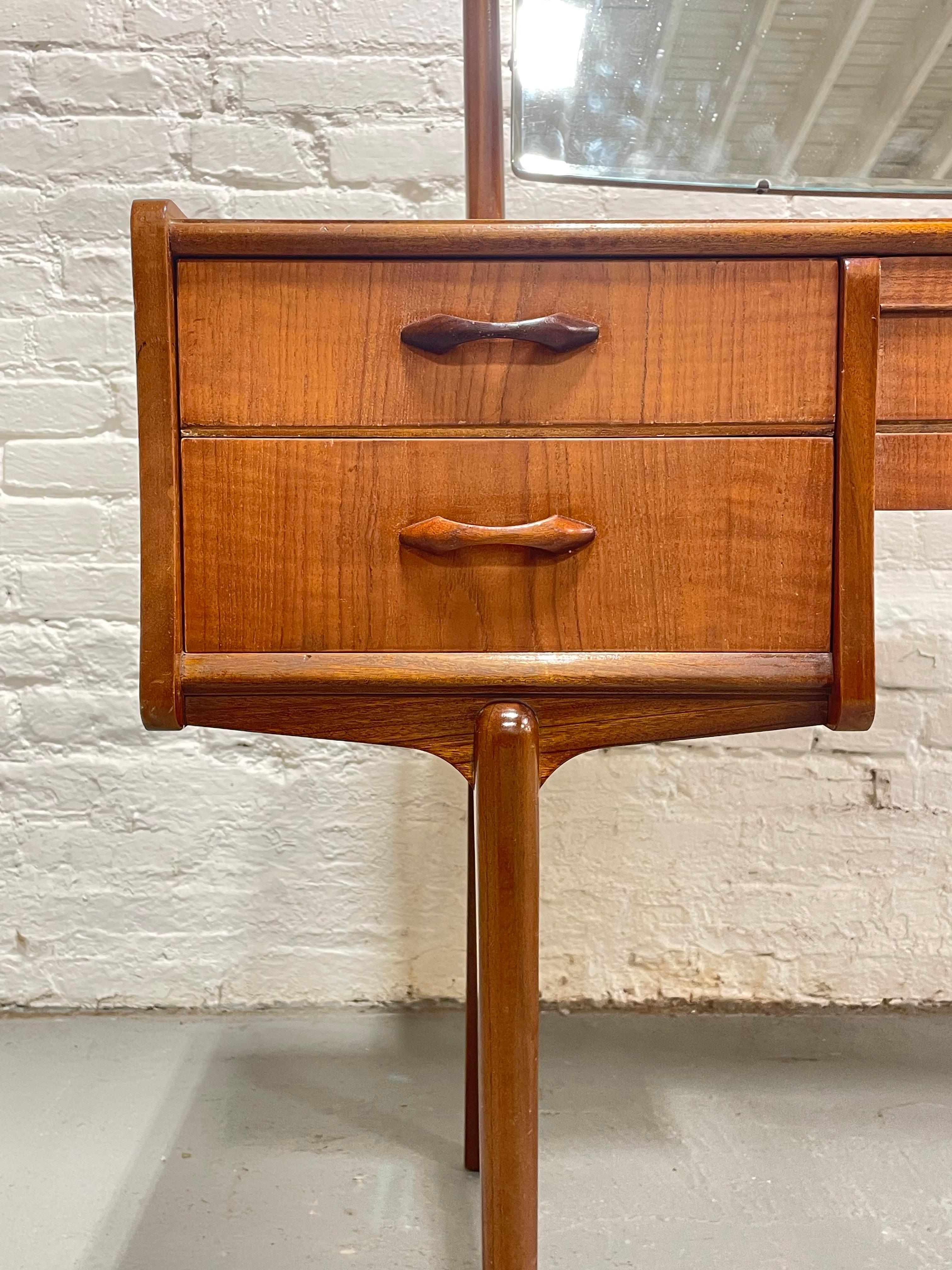 Mid Century MODERN TEAK VANITY / Desk + Large Mirror, c. 1960's 1