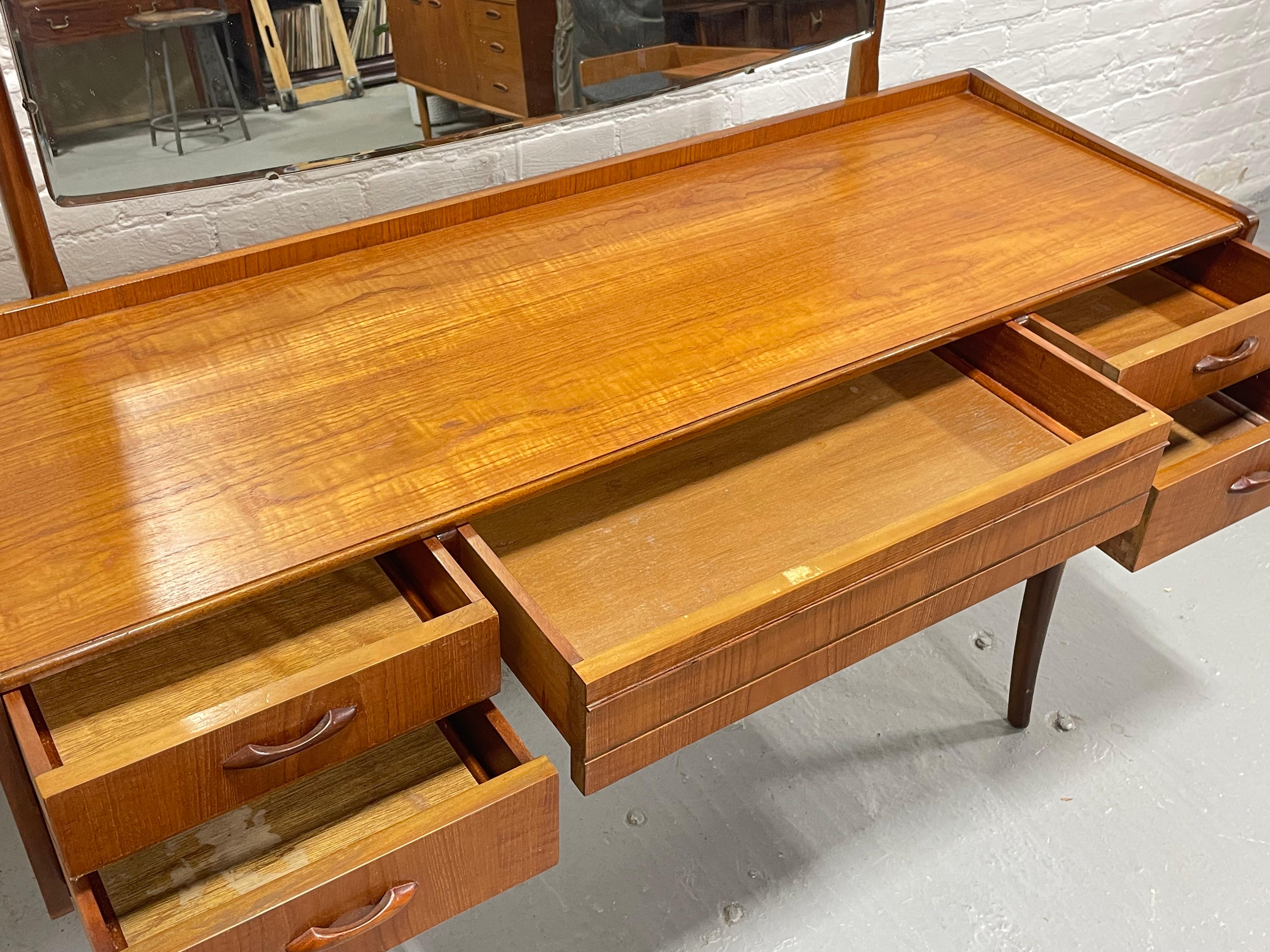 Mid Century MODERN TEAK VANITY / Desk + Large Mirror, c. 1960's 2