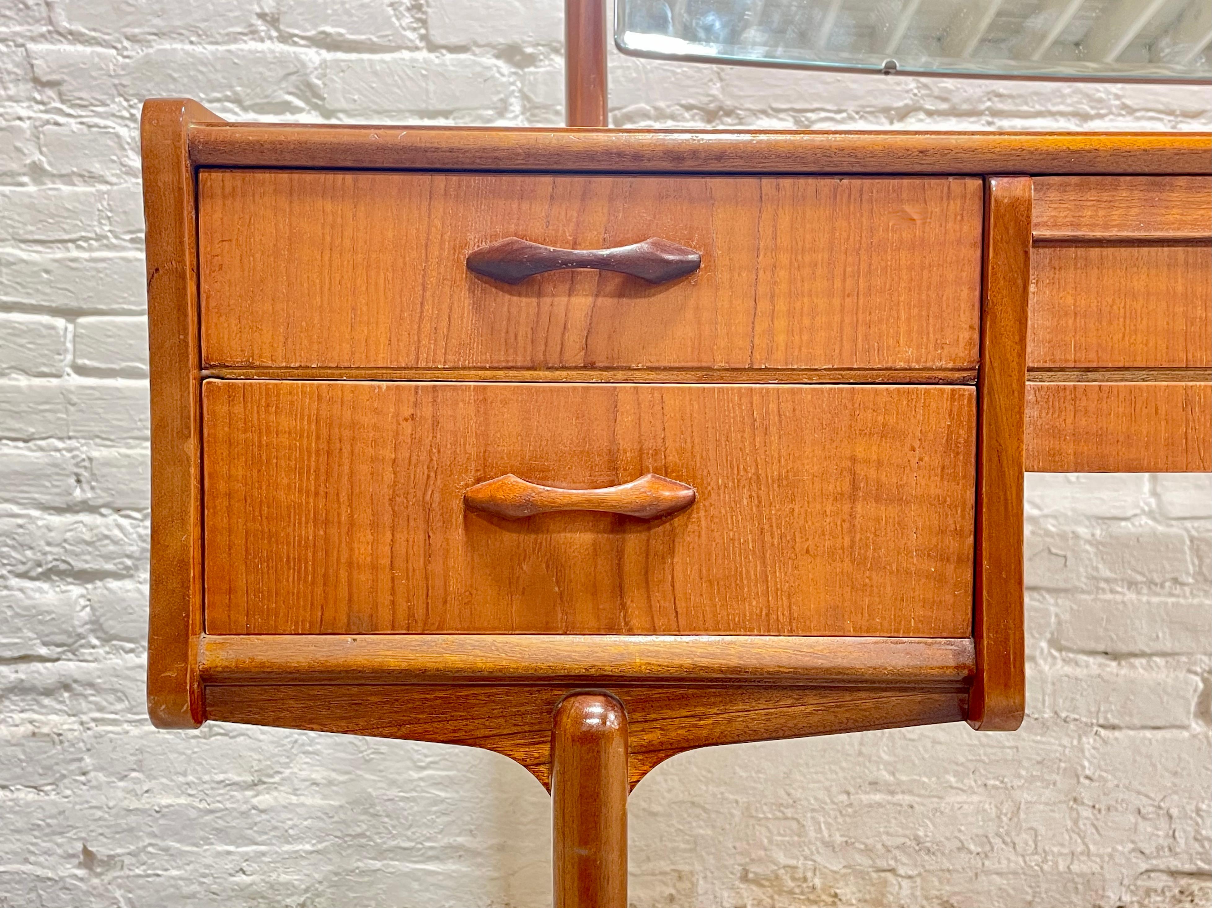 Mid Century MODERN TEAK VANITY / Desk + Large Mirror, c. 1960's 3