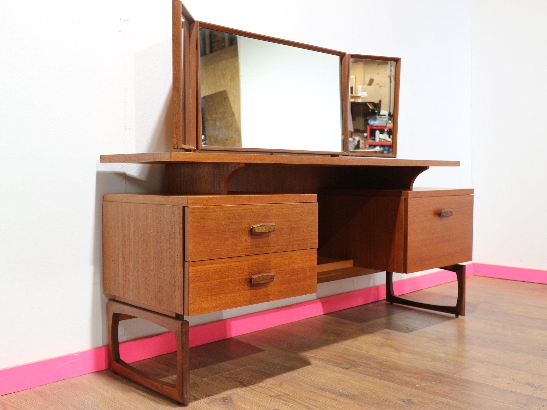 British Mid Century Modern Teak Vanity Dressing Table Desk by G Plan Danish Style