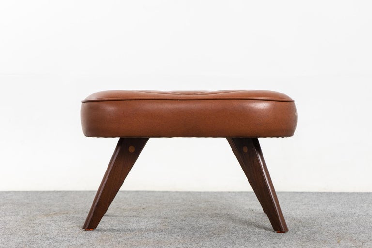 MidCentury Modern Teak and Vinyl Footstool at 1stDibs