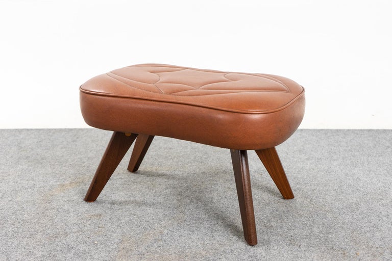 MidCentury Modern Teak and Vinyl Footstool at 1stDibs